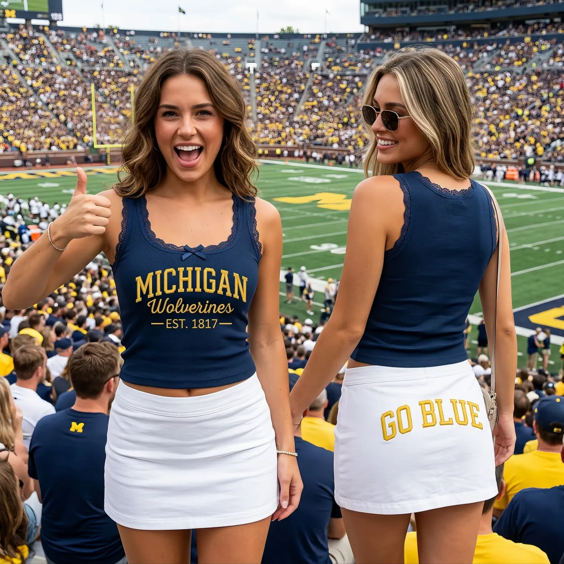Custom Embroidered Game Day Lace Cami & Skirt Set - Personalized Retro College Mascot Tailgate Outfit