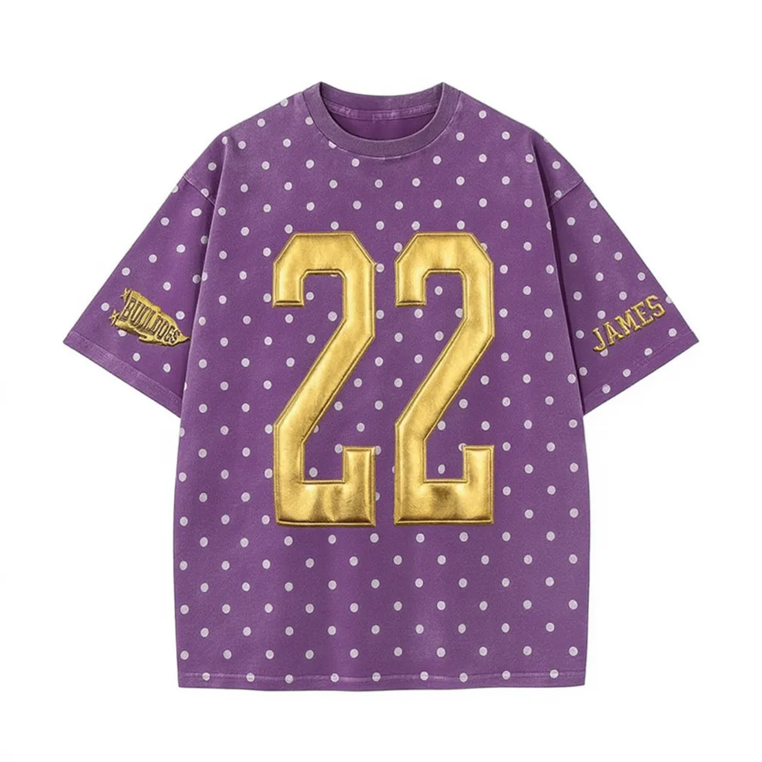 Custom Metallic Puff Number Polka Dot T-Shirt, Personalized Team Name Game Day Tee