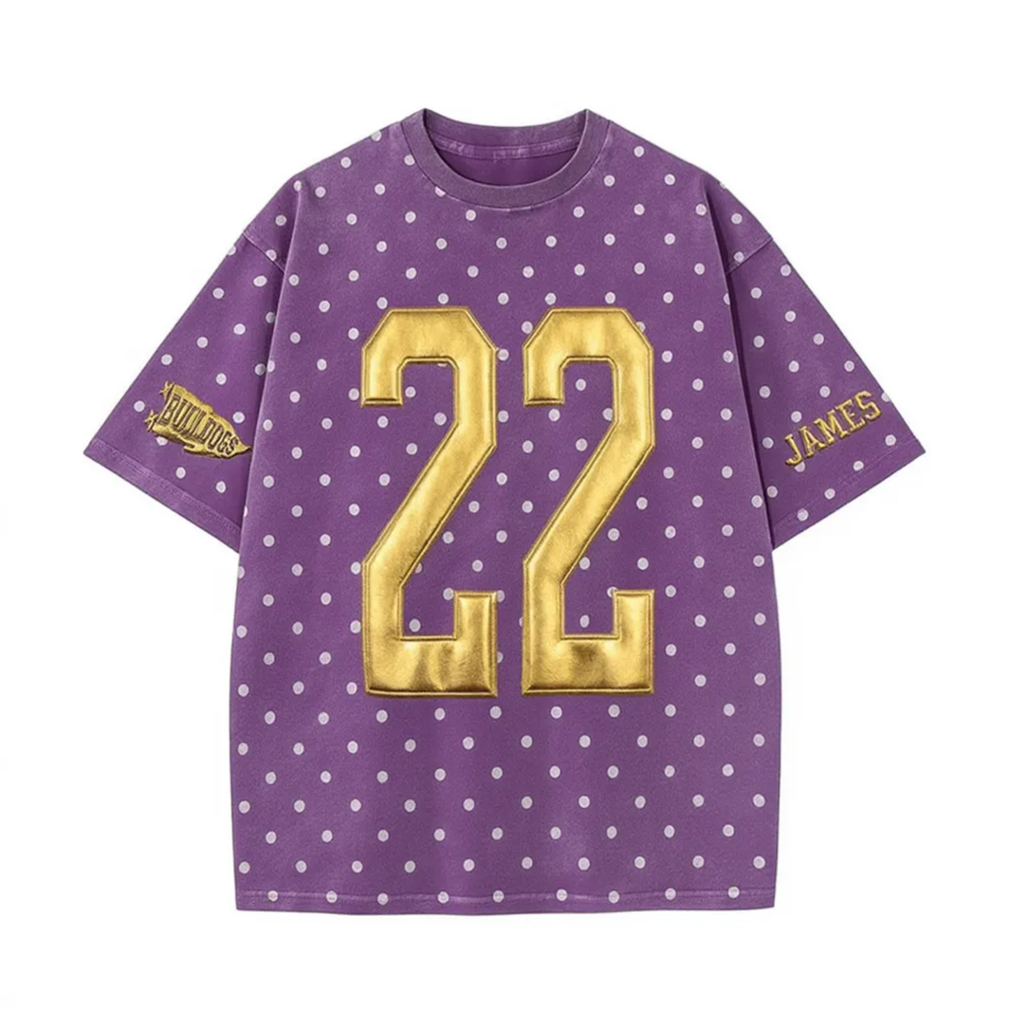 Custom Metallic Puff Number Polka Dot T-Shirt, Personalized Team Name Game Day Tee