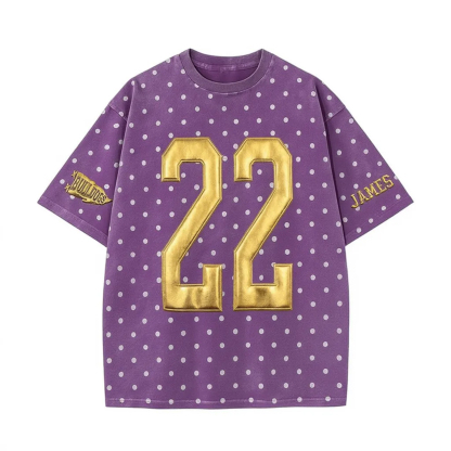 Custom Metallic Puff Number Polka Dot T-Shirt, Personalized Team Name Game Day Tee