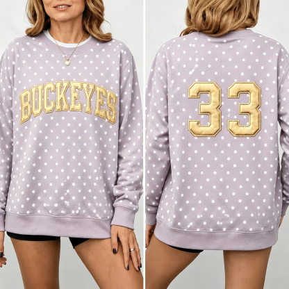 Custom Metallic Puff Polka Dot Team Name Sweatshirt - Personalized Back Number Game Day Crewneck