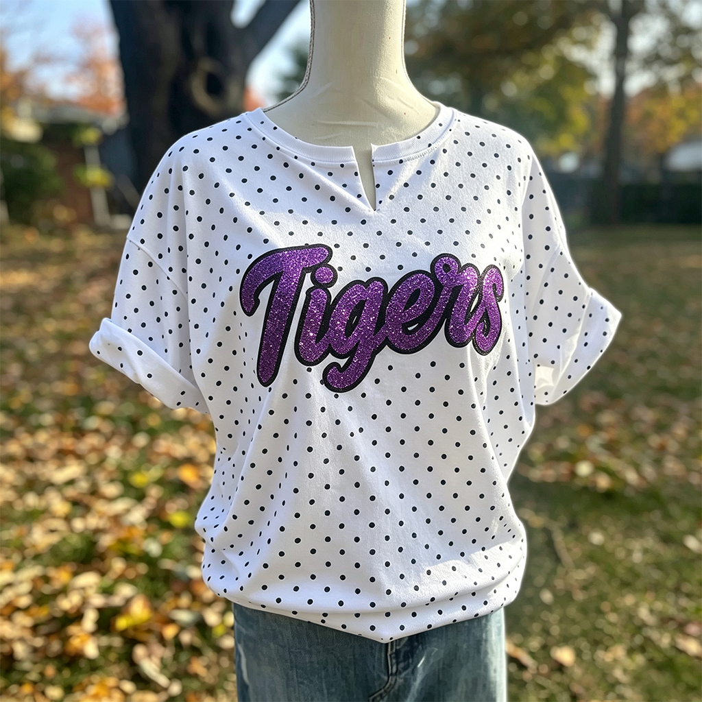 Custom Handmade Polka Dot Shirt, Glitter Embroidery Team Name Sweatshirt, Game Day Mom