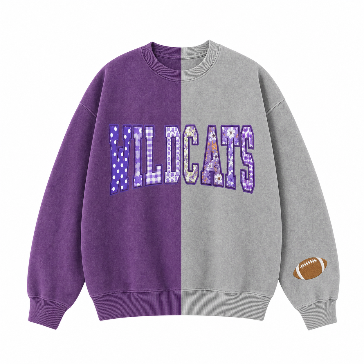 Custom Patchwork Fabric Embroidered Two Tone Sweatshirt For Game Day