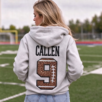 Personalized Football Sequin Number Hoodie, Custom Embroidered Name Game Day Sweatshirt for Women