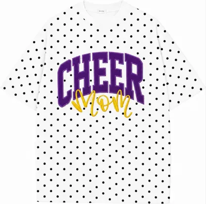 Custom Glitter Embroidered College Cheer Mom Polka Dot T-shirt Sweatshirt, Gifts for Sports Mom, Game Day Wear
