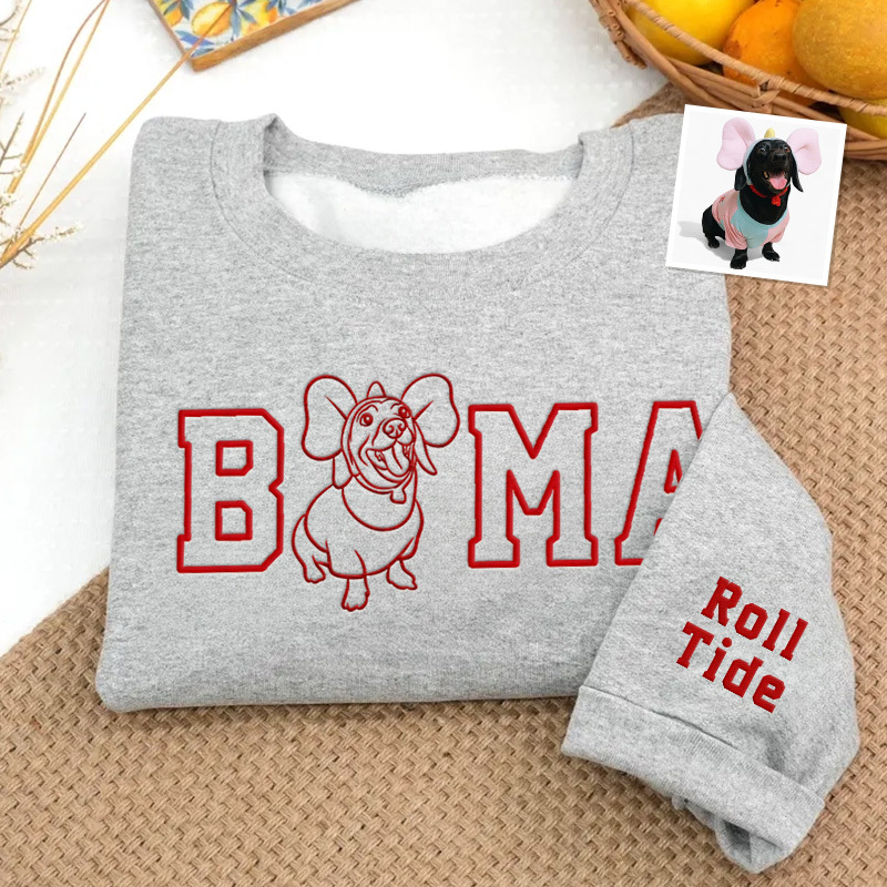 Custom Alabama Embroidered Sweatshirt – Personalized College Spirit Wear, Pet Protrait Embroidered Sweatshirt, Game Day Outfit