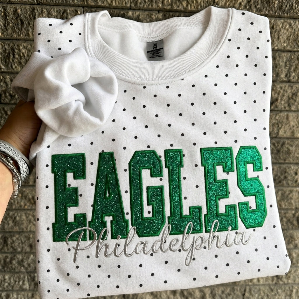 Custom Embroidered Glitter Vinyl Team Polka Dot Sweatshirt - Game Day Best Gear | Gifts for Sports Mom | Game Day Wear