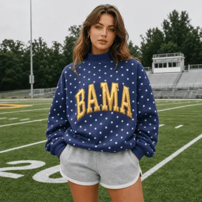 Custom Metallic Puff Mock Neck Sweatshirt - Personalized College Team Name Polka Dot Game Day Wear
