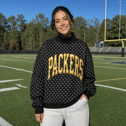 Custom Metallic Puff Mock Neck Sweatshirt - Personalized College Team Name Polka Dot Game Day Wear