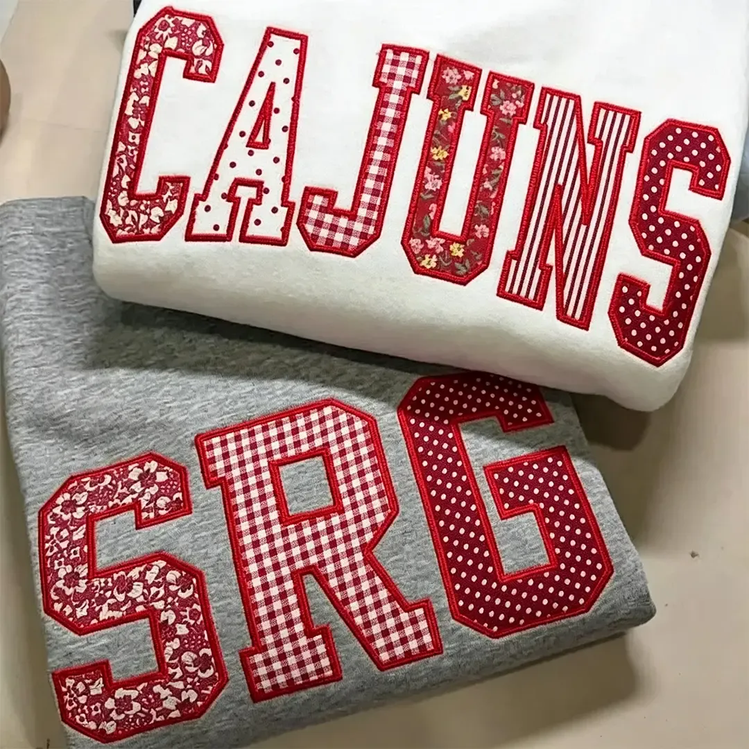 Custom Patchwork Fabric Embroidered Sweatshirt Team and School Name Applique Varsity Letters