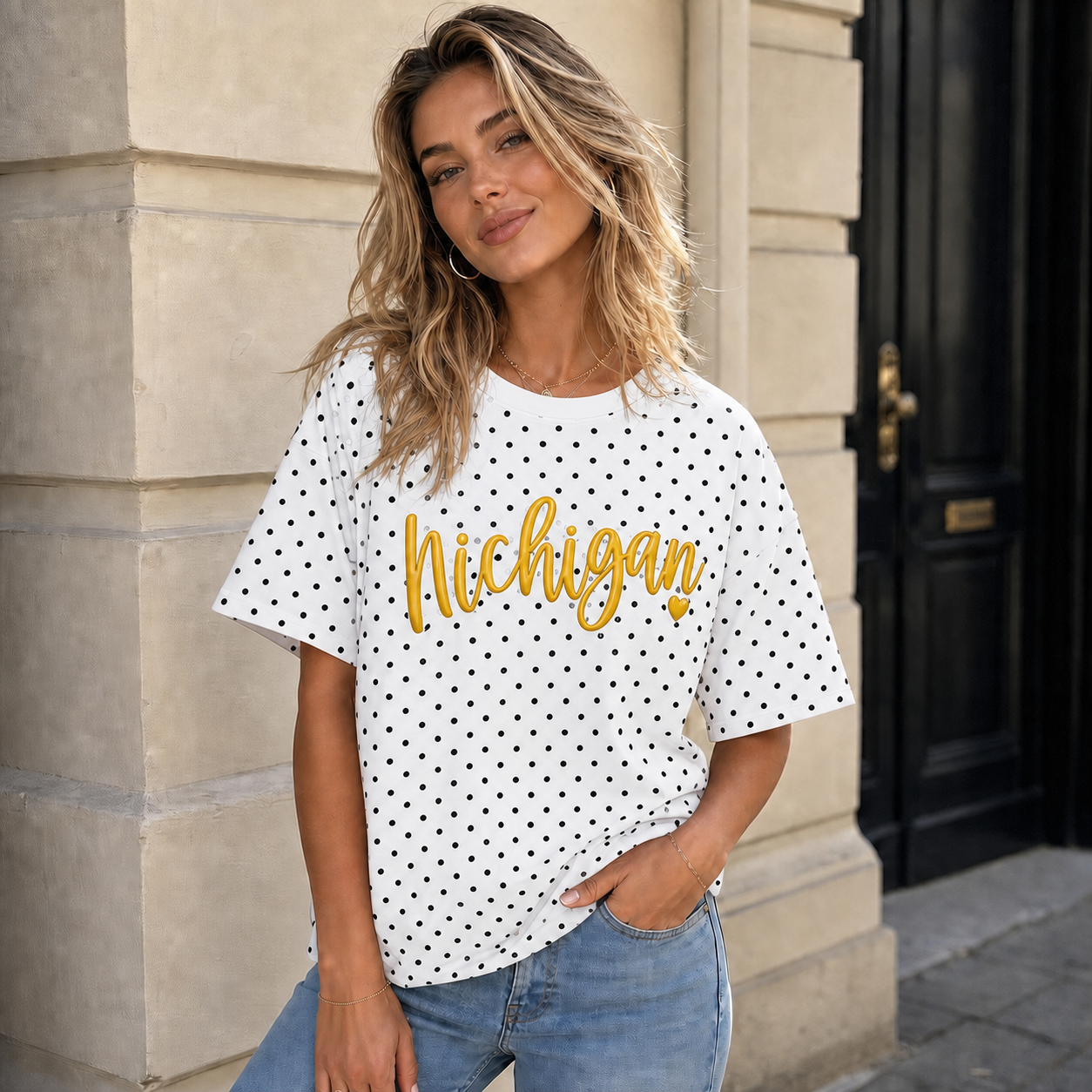 Custom 3D Puff Print Team Polka Dot T-shirt, Gifts for Sports Mom, Game Day Wear