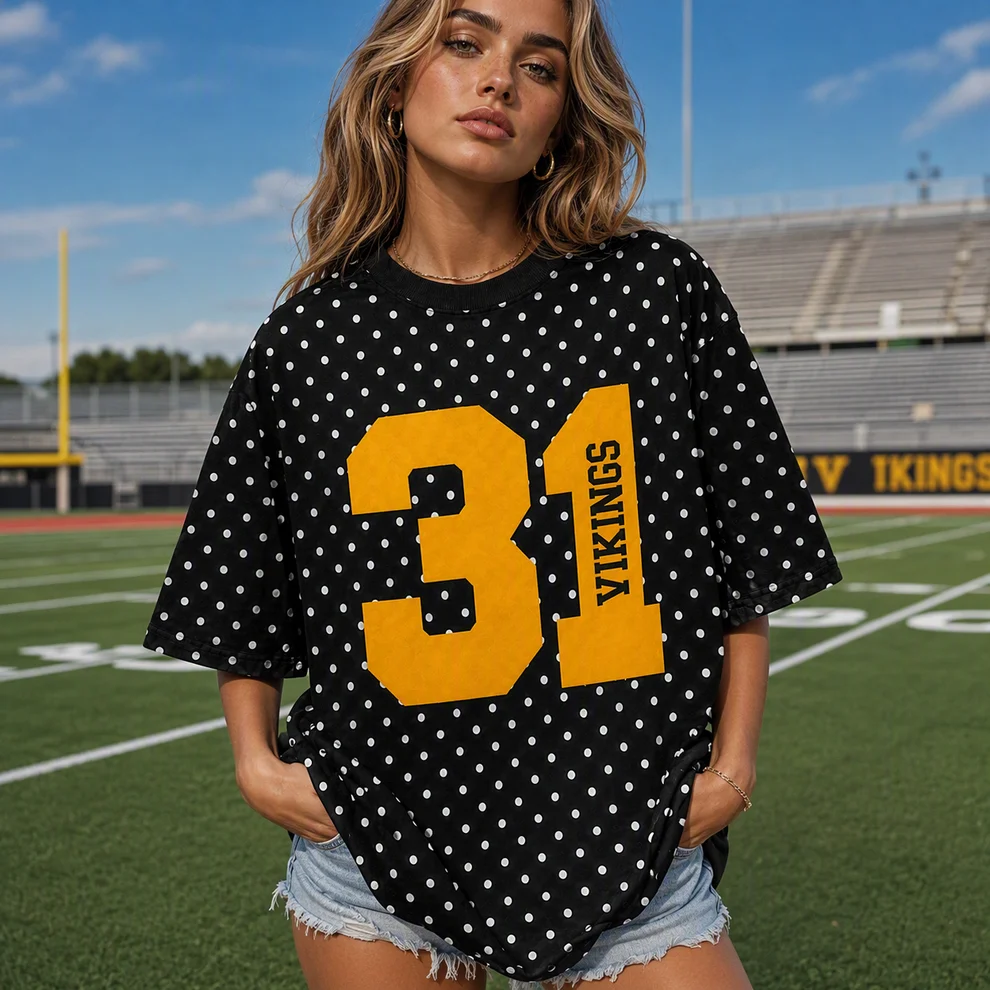 Personalized Player Number Player Name 3D Puff Print Game Day Polka Dot T-shirt, Game Day Wear