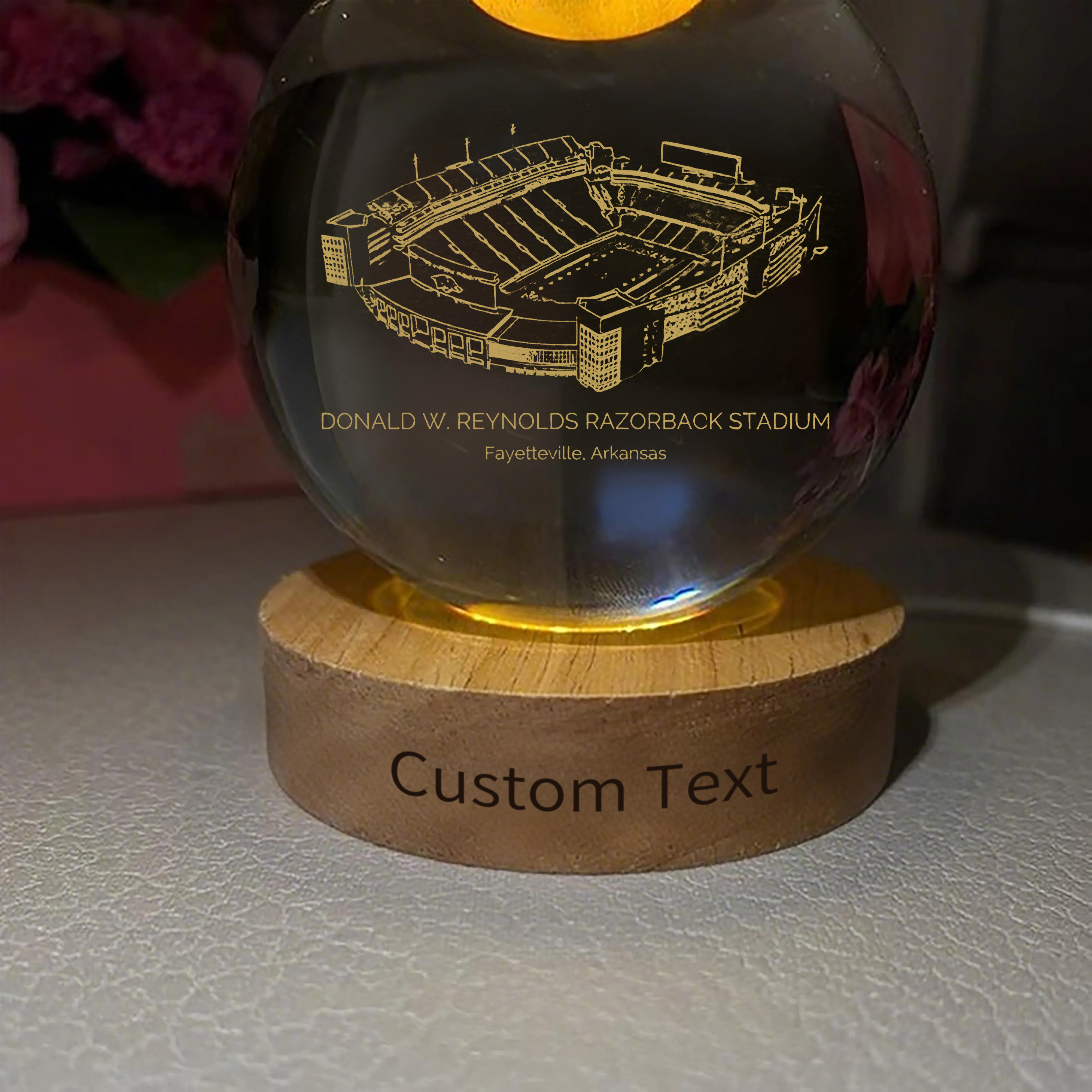 Donald W. Reynolds Razorback Stadium 3D Spherical Crystal Ball Lamp