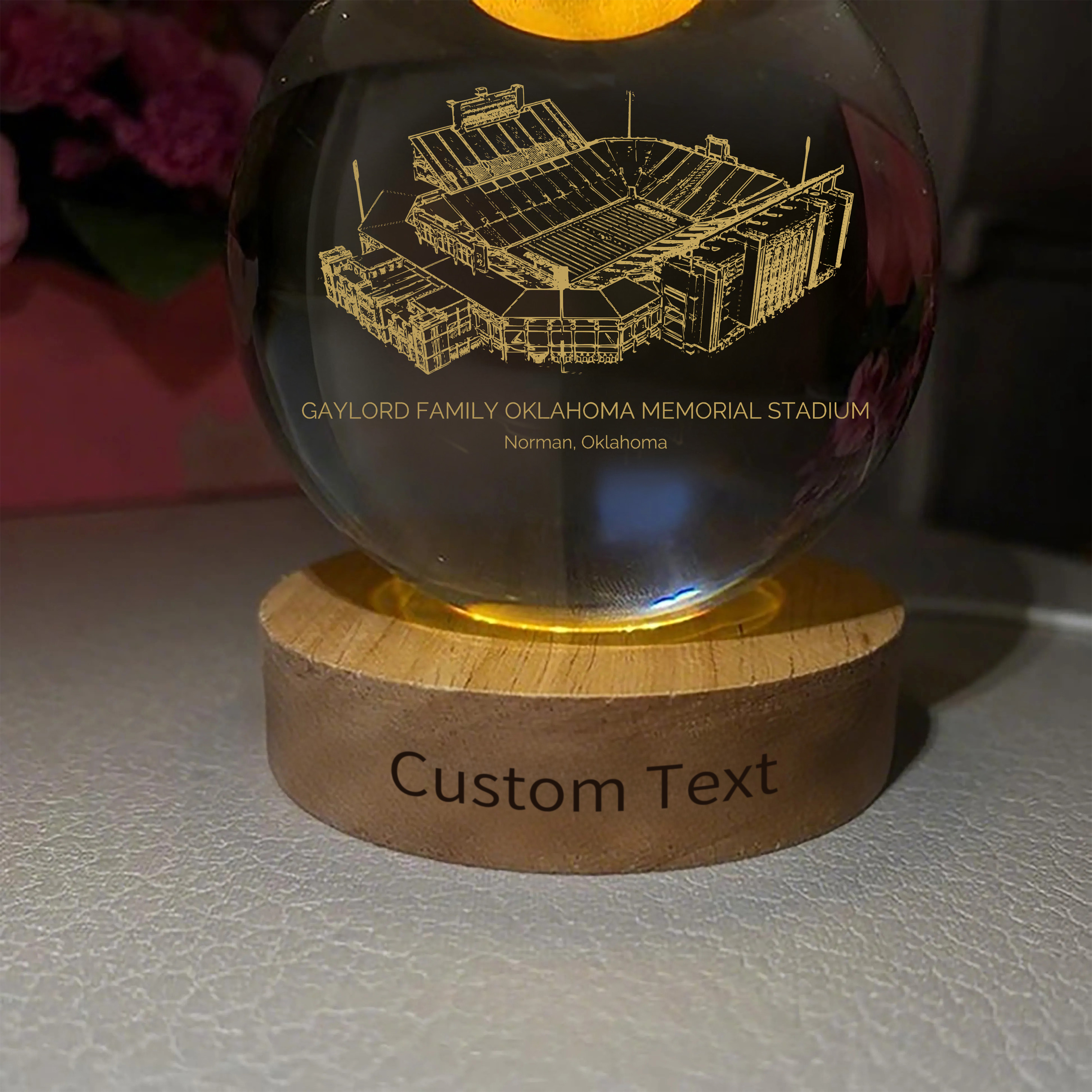 Gaylord Family Oklahoma Memorial Stadium 3D Spherical Crystal Ball Lamp
