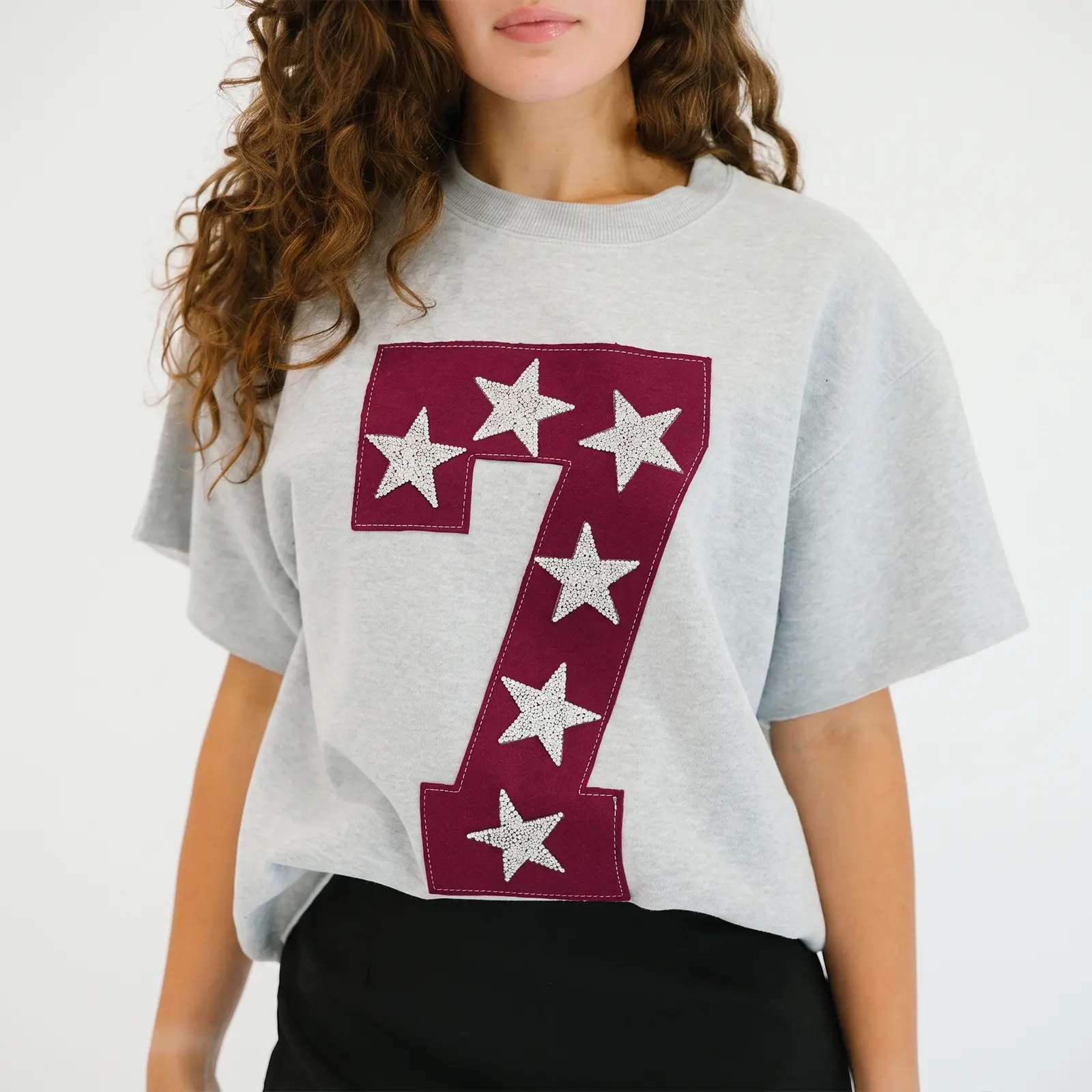 Custom Game Day Team Number & Glitter Star Embroidered Shirt - Personalized Gifts for Sports Lovers