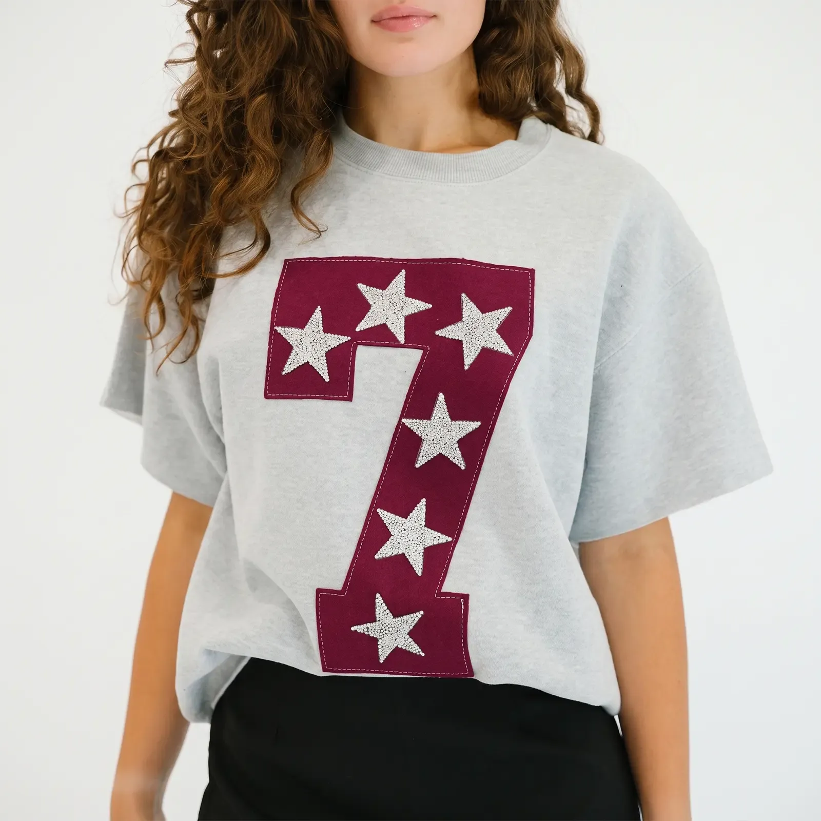 Custom Game Day Team Number & Glitter Star Embroidered Shirt - Personalized Gifts for Sports Lovers