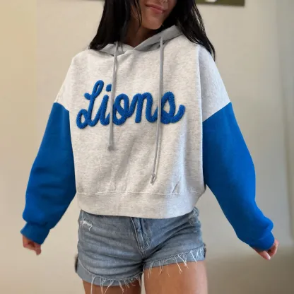 Custom Two Tone Color Block Chenille Letter Embroidered Hoodie - Personalized Gifts for Sports Lovers