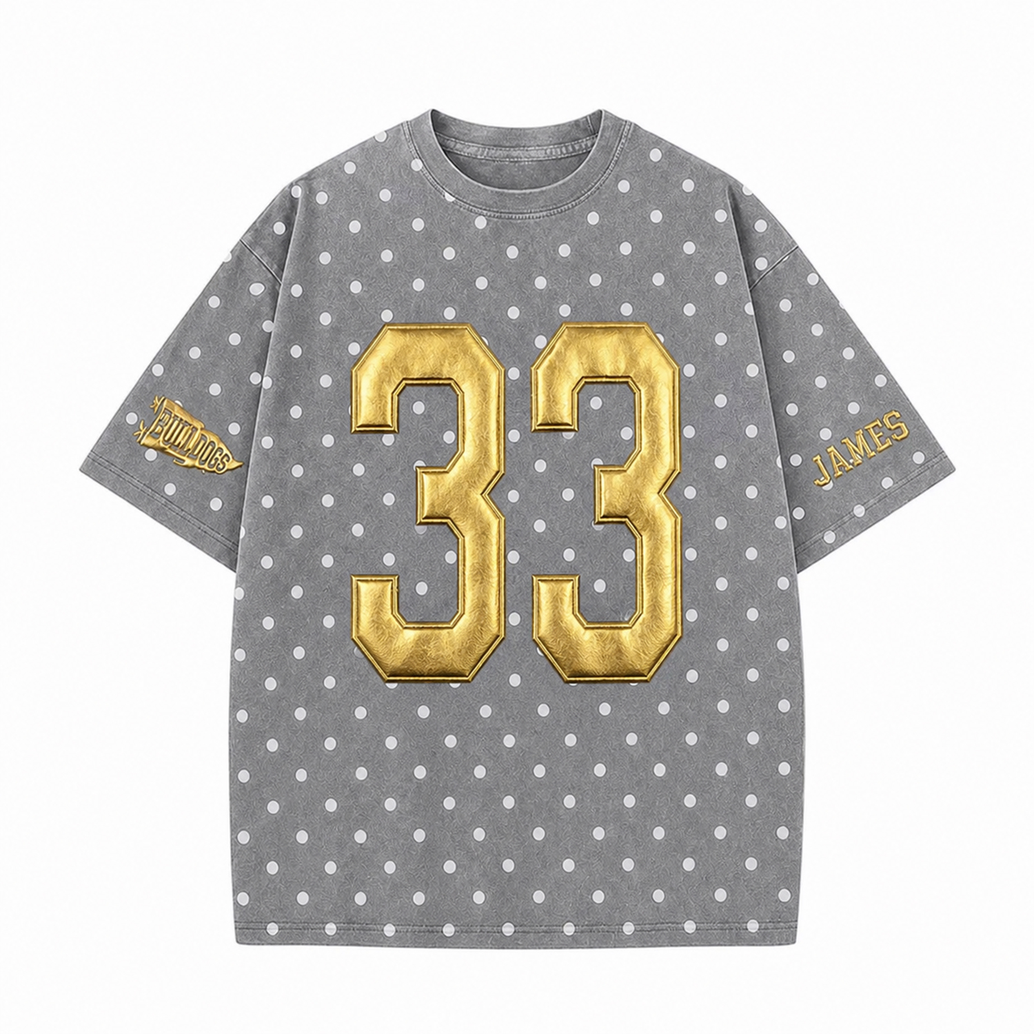 Custom Metallic Puff Number Polka Dot T-Shirt, Personalized Team Name Game Day Tee