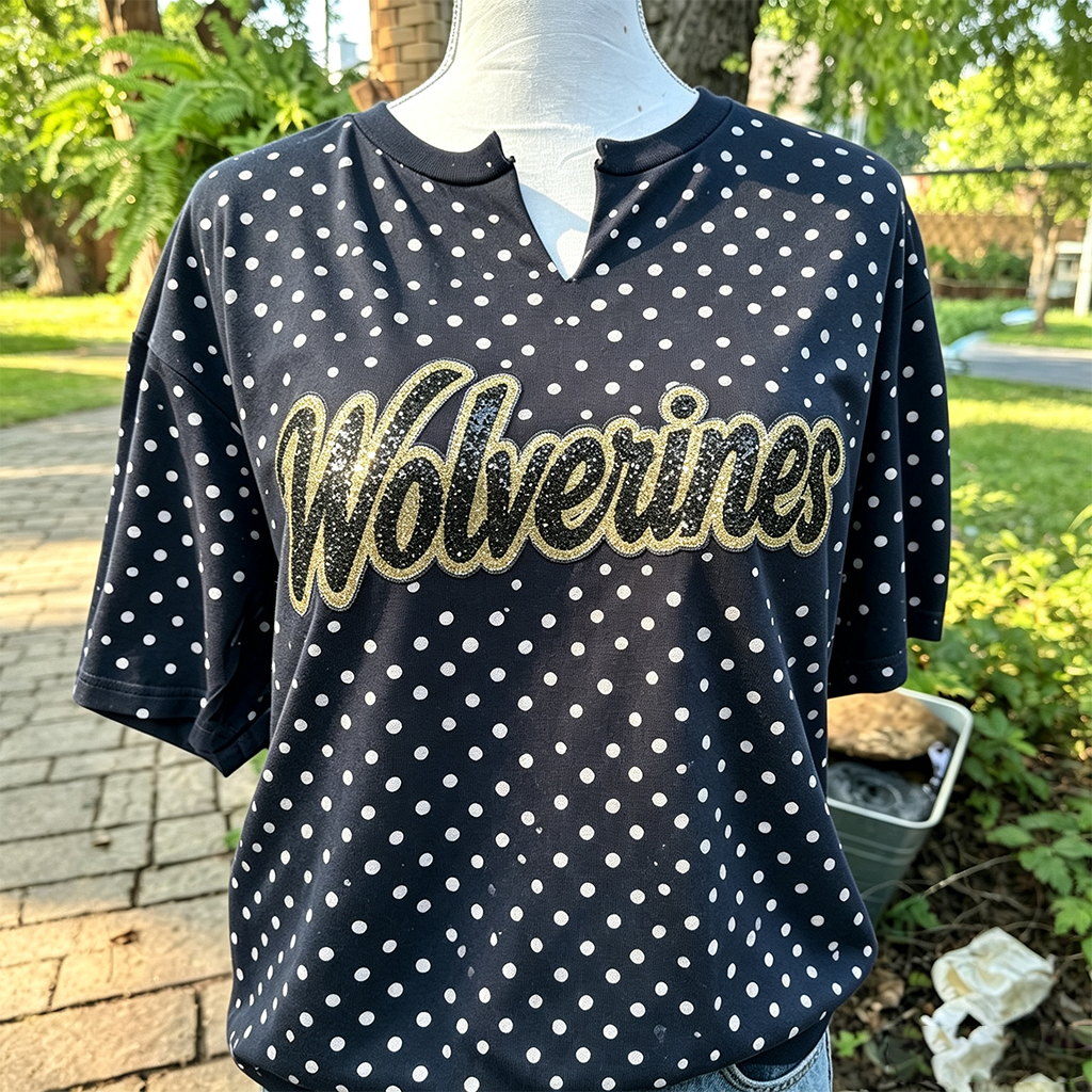 Custom Handmade Polka Dot Shirt, Glitter Embroidery Team Name Sweatshirt, Game Day Mom