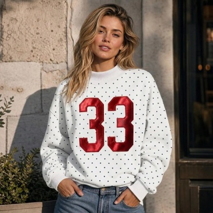 Custom Metallic Puff Number Polka Dot Mockneck, Personalized Team Number Game Day Wear