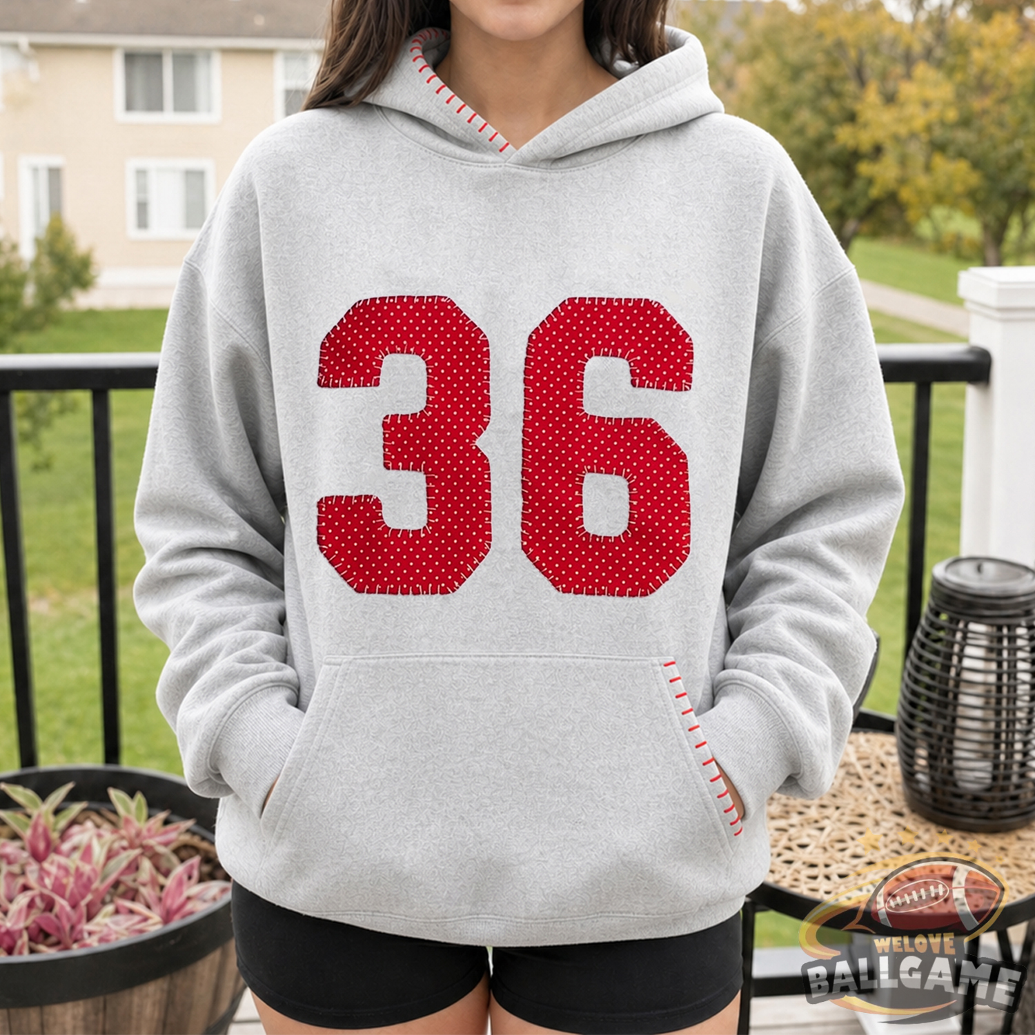 Custom Polka Dot Number Baseball Patchwork Hoodie, Personalized Player Number Game Day Apparel