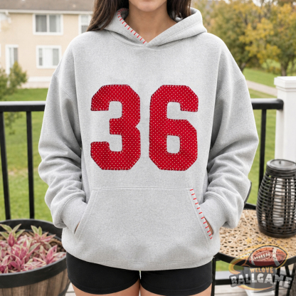Custom Polka Dot Number Baseball Patchwork Hoodie, Personalized Player Number Game Day Apparel