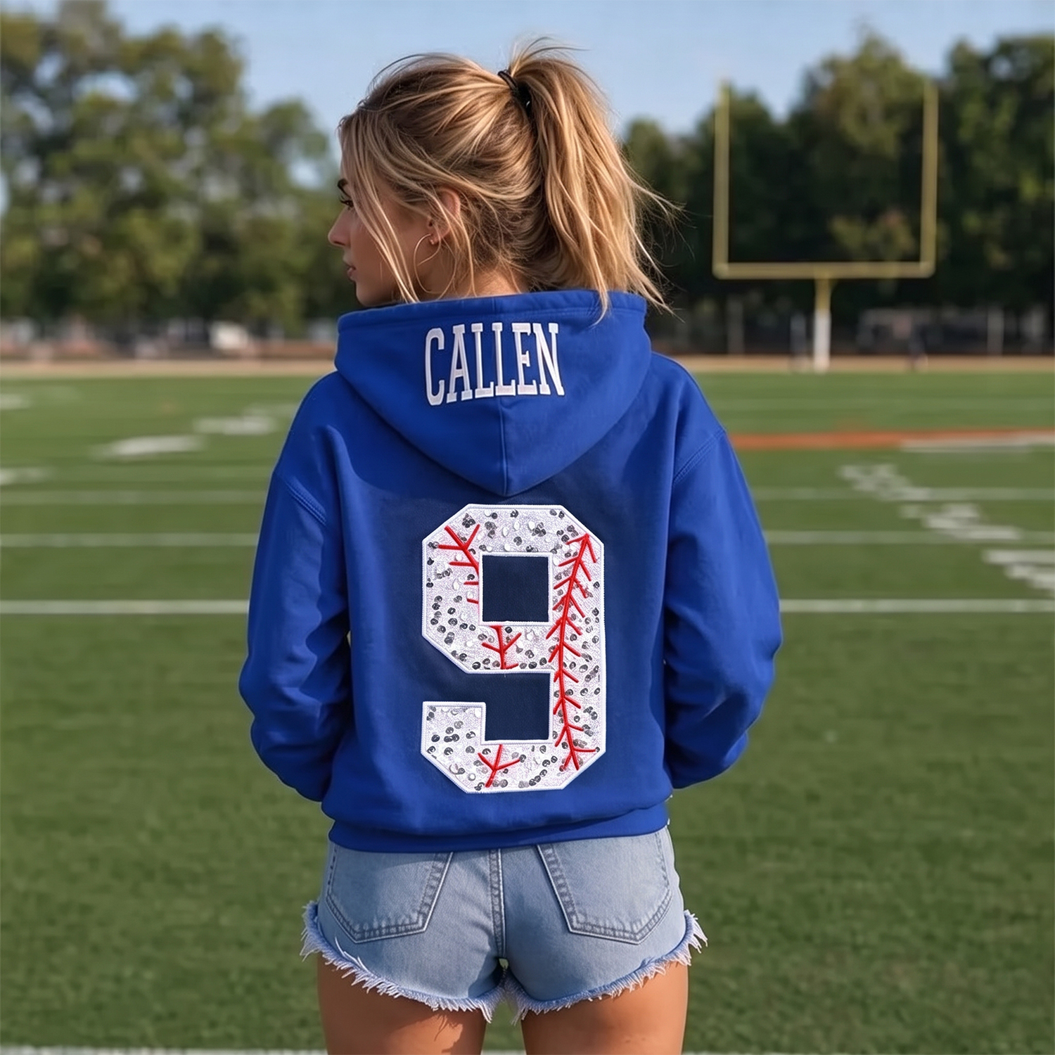 Custom Embroidered Hoodie, Personalized Name Baseball Sequin Number Sports Pullover for Women