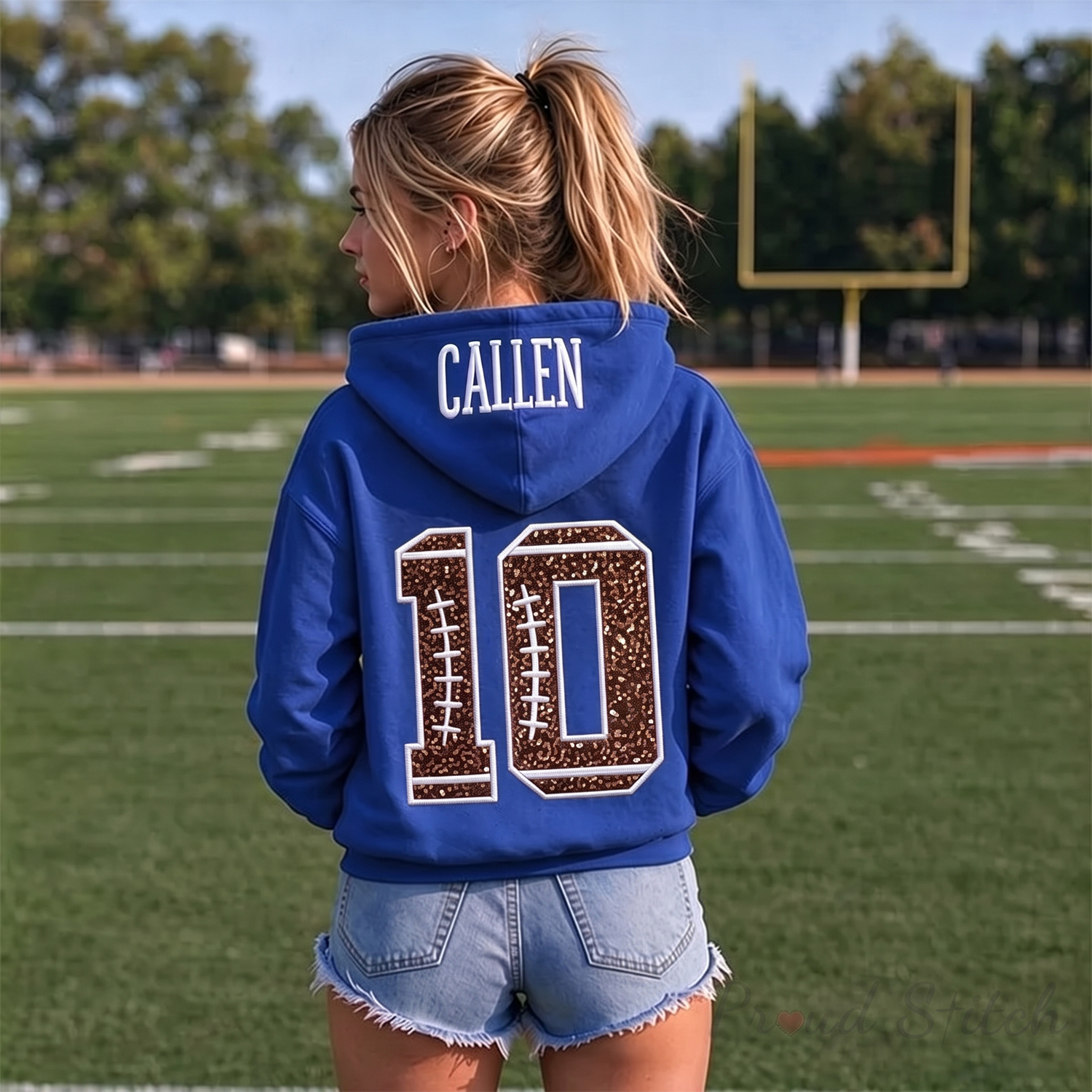 Personalized Football Sequin Number Hoodie, Custom Embroidered Name Game Day Sweatshirt for Women