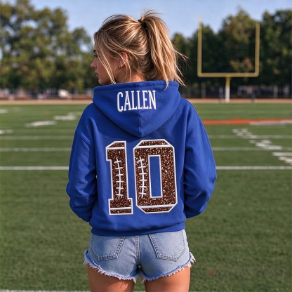 Personalized Football Sequin Number Hoodie, Custom Embroidered Name Game Day Sweatshirt for Women