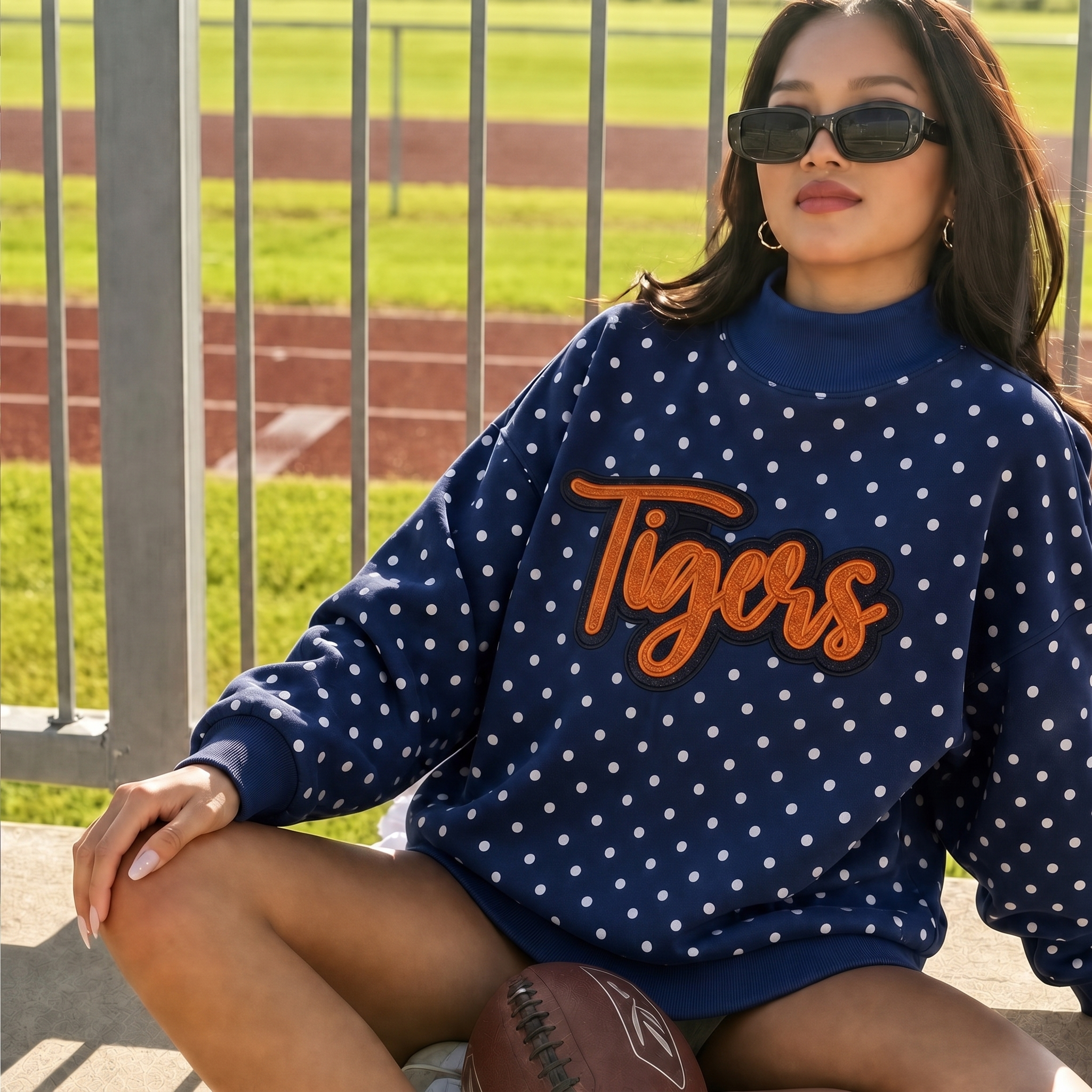 Custom Glitter Team Name Polka Dot Mockneck | Game Day Wear