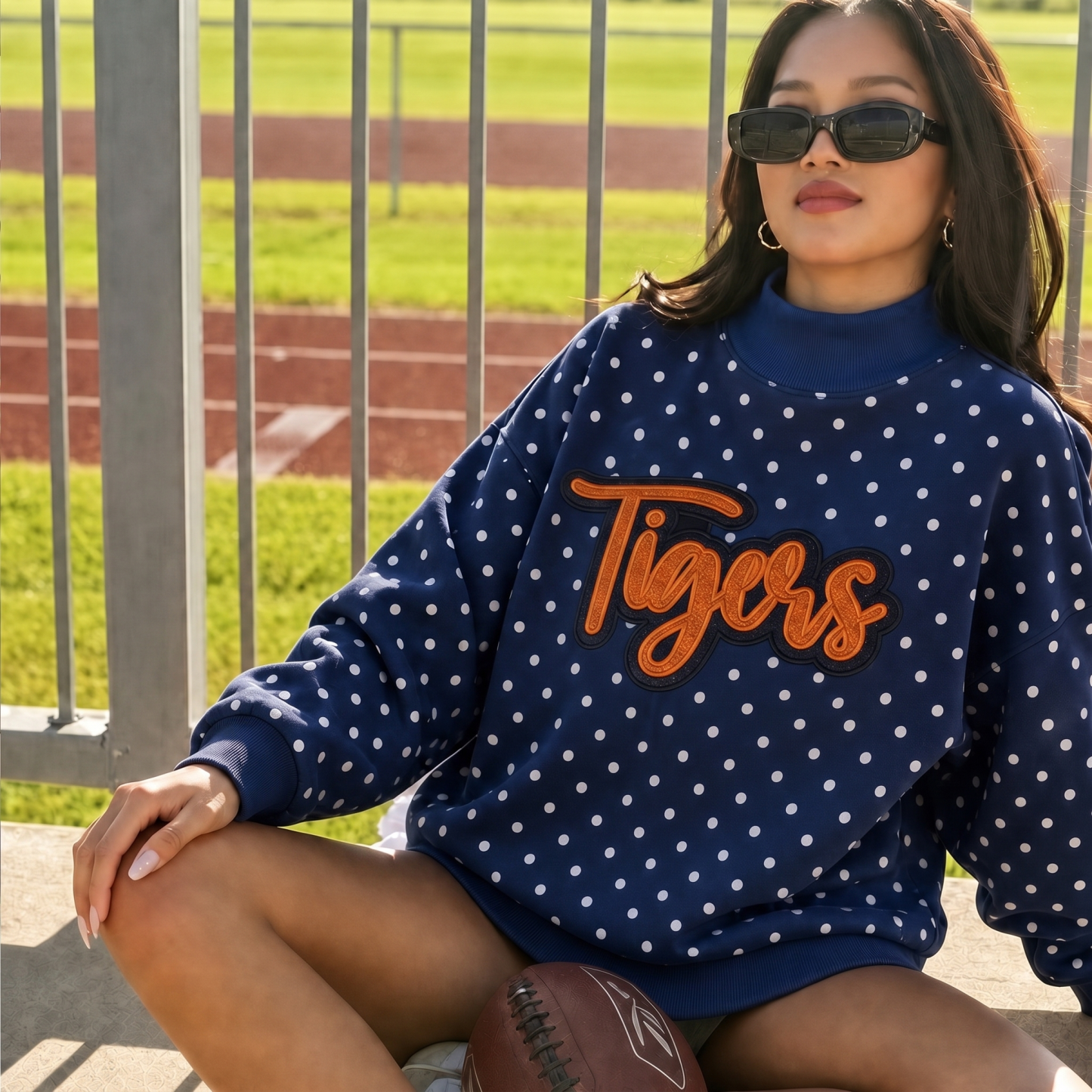 Custom Glitter Team Name Polka Dot Mockneck | Game Day Wear