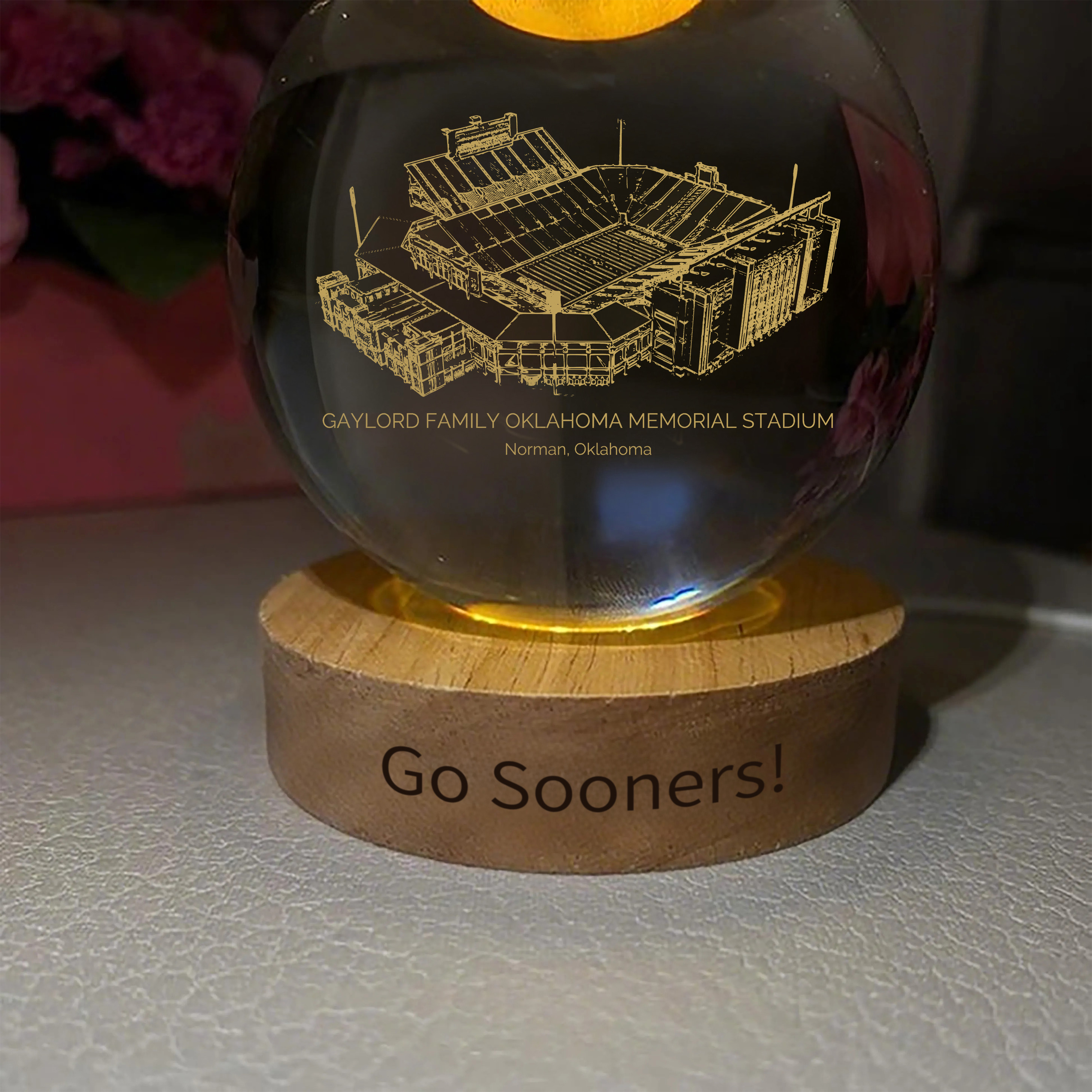 Gaylord Family Oklahoma Memorial Stadium 3D Spherical Crystal Ball Lamp