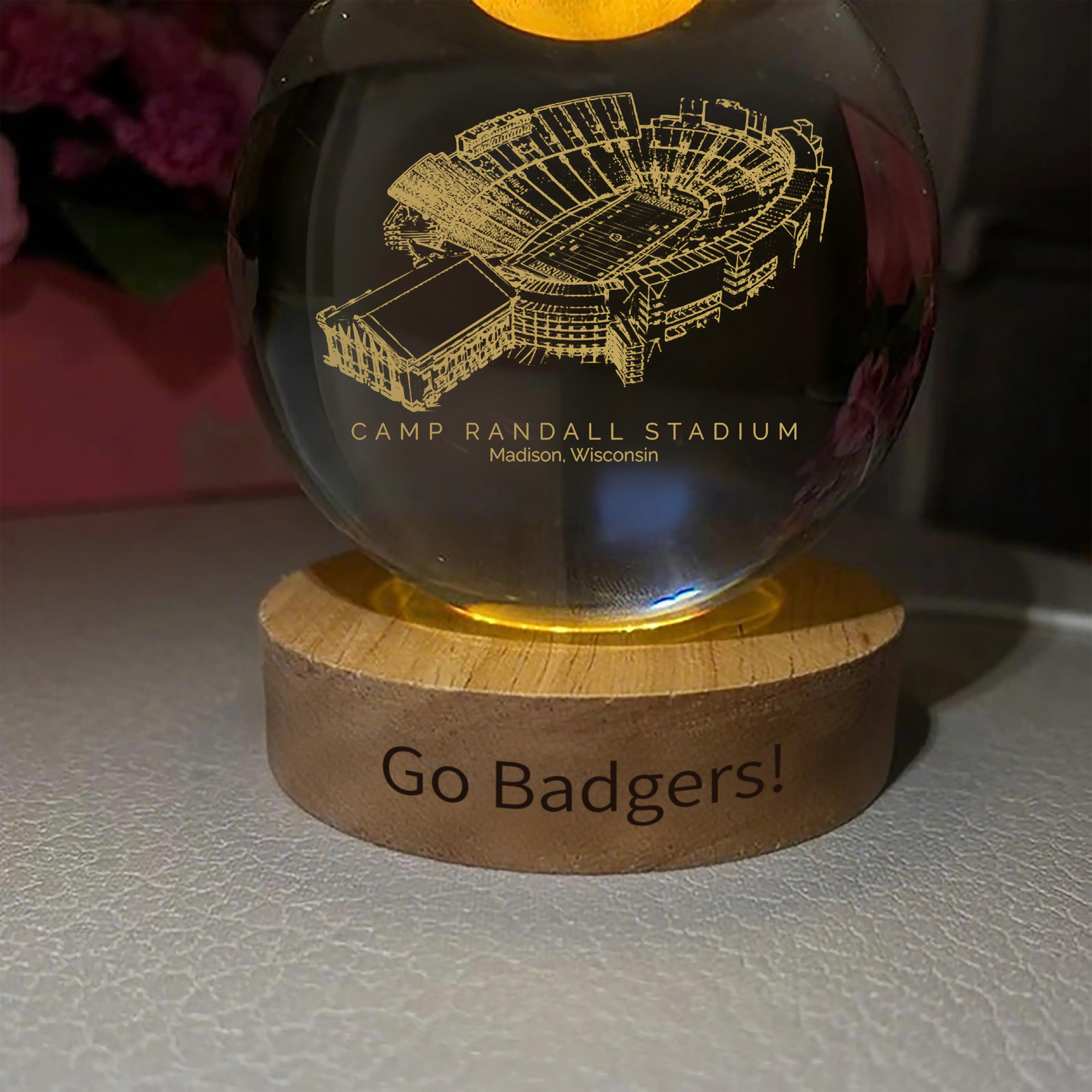 Camp Randall Stadium 3D Spherical Crystal Ball Lamp