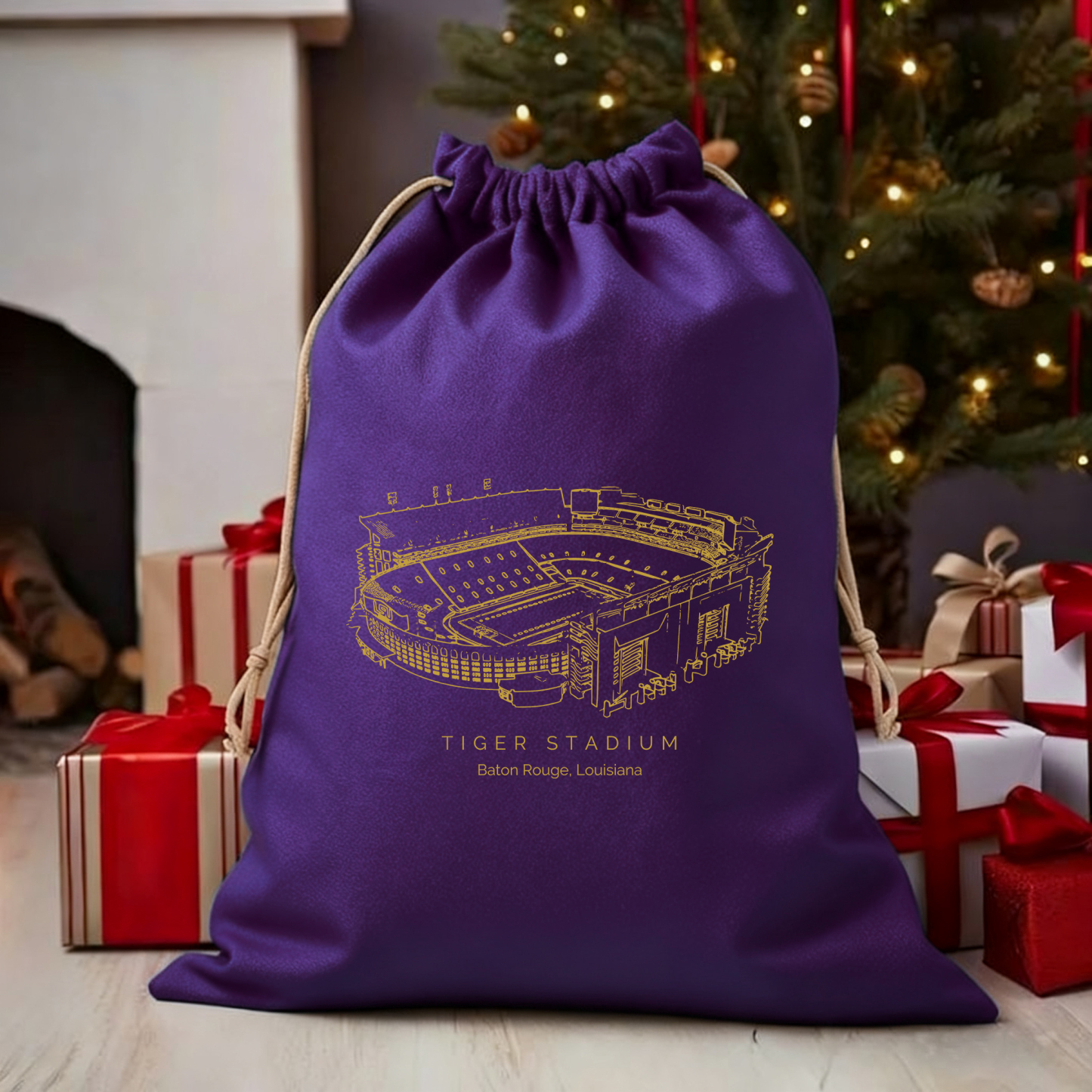 Tiger Stadium (LSU) Drawstring Gift Bag, Christmas Gift