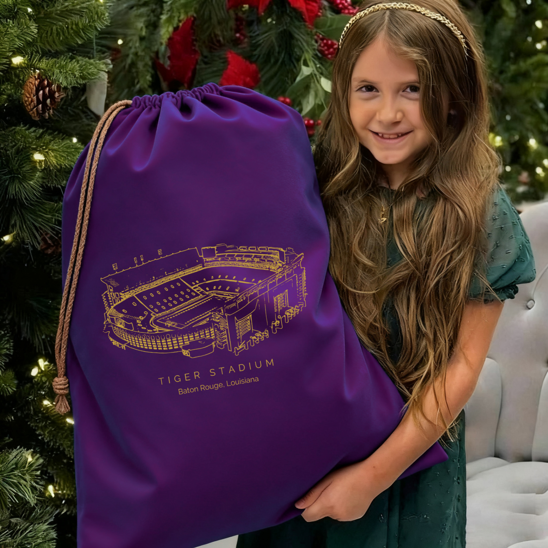 Tiger Stadium (LSU) Drawstring Gift Bag, Christmas Gift
