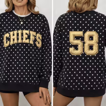 Custom Metallic Puff Polka Dot Team Name Sweatshirt - Personalized Back Number Game Day Crewneck