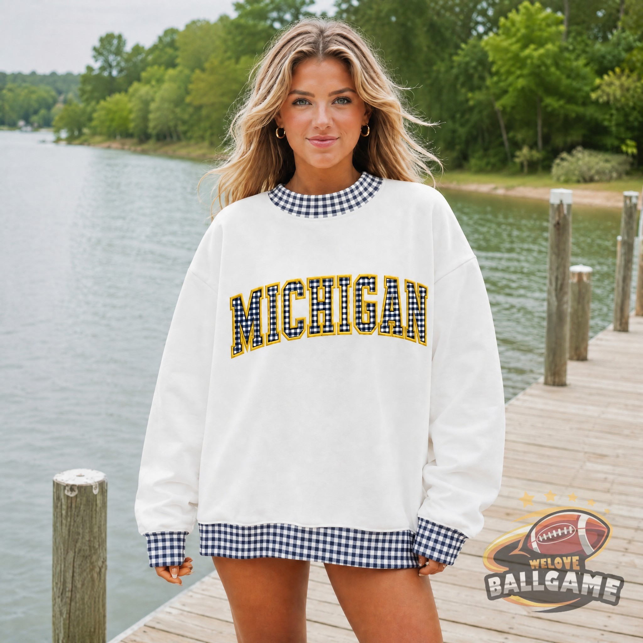 Custom Michigan Patchwork Fabric College Team Embroidered Mockneck
