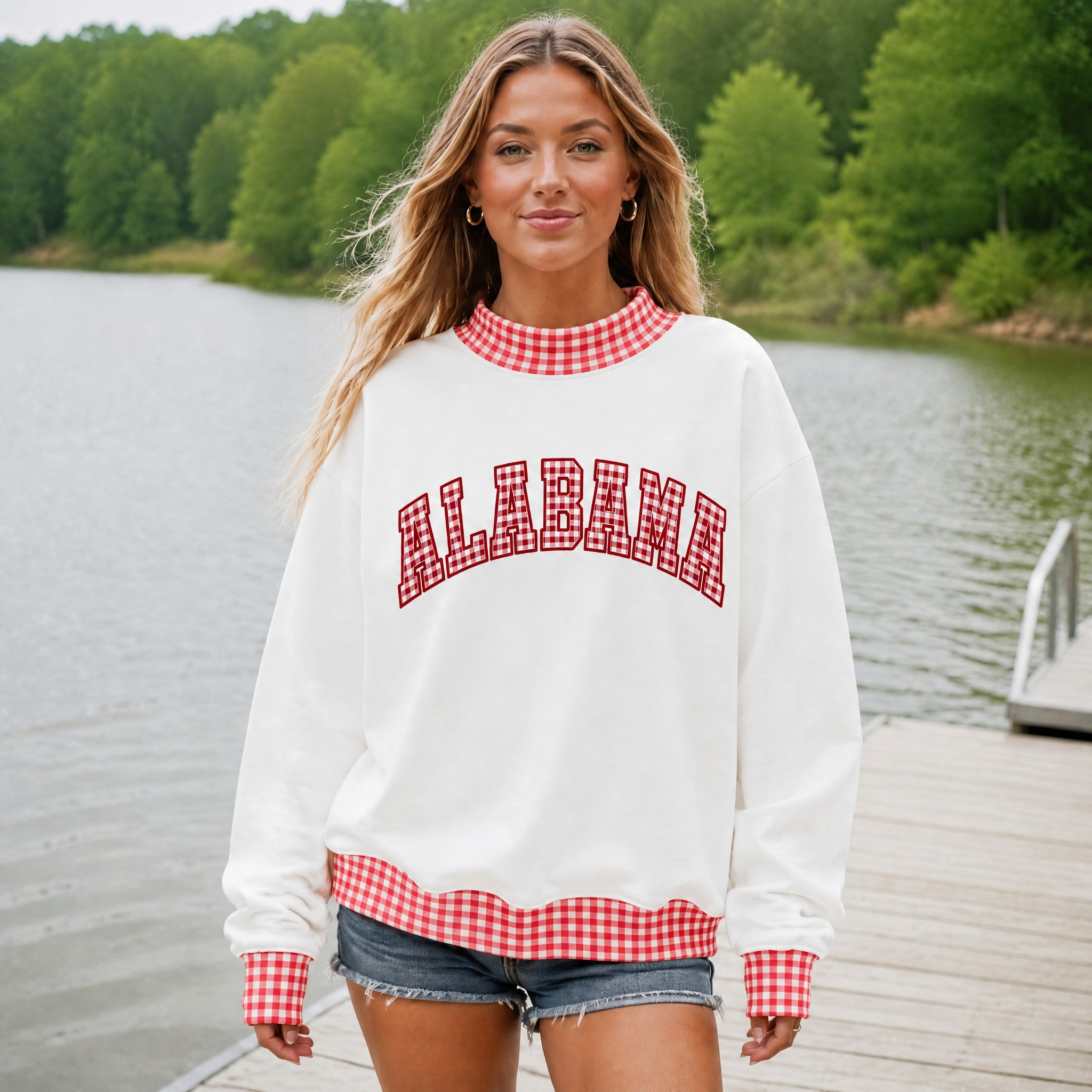 Custom Alabama Patchwork Fabric College Team Embroidered Mockneck