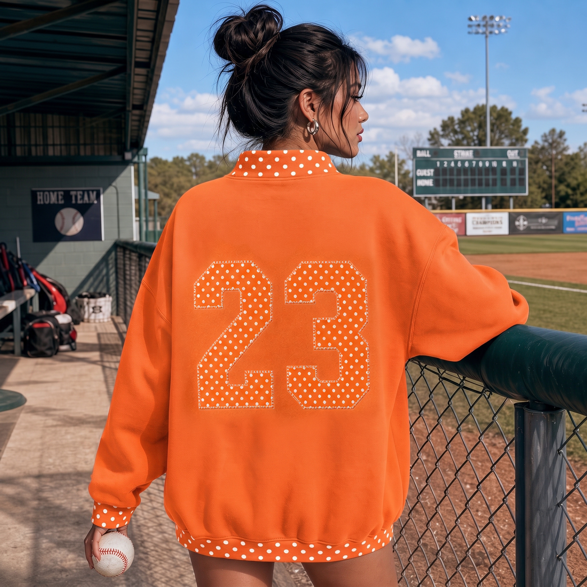 Custom Polka Dot Number Baseball Patchwork Polka Dot Check MockNeck Pullover 