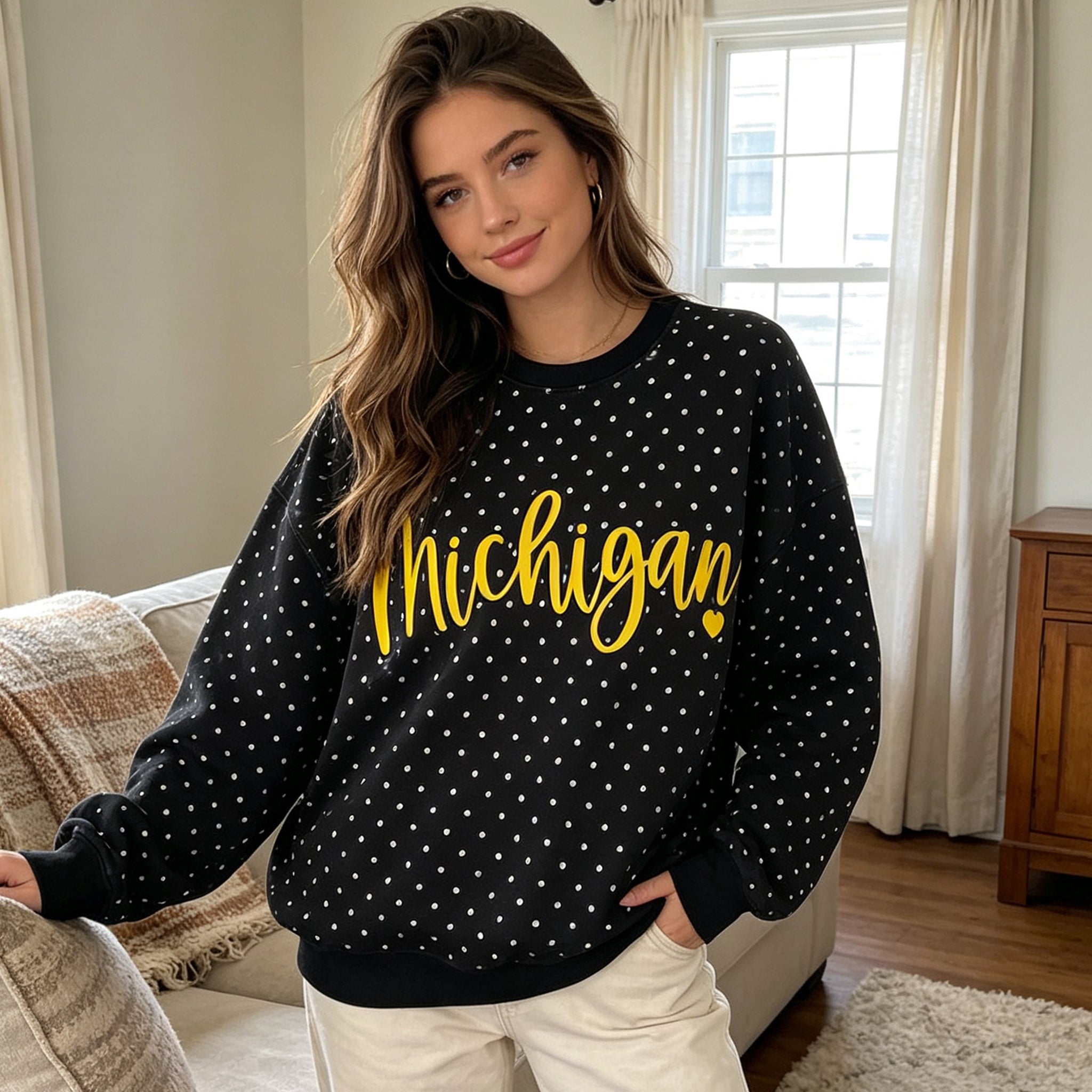 Custom 3D Puff Print Team Polka Dot Sweatshirt | Gifts for Sports Mom | Game Day Wear