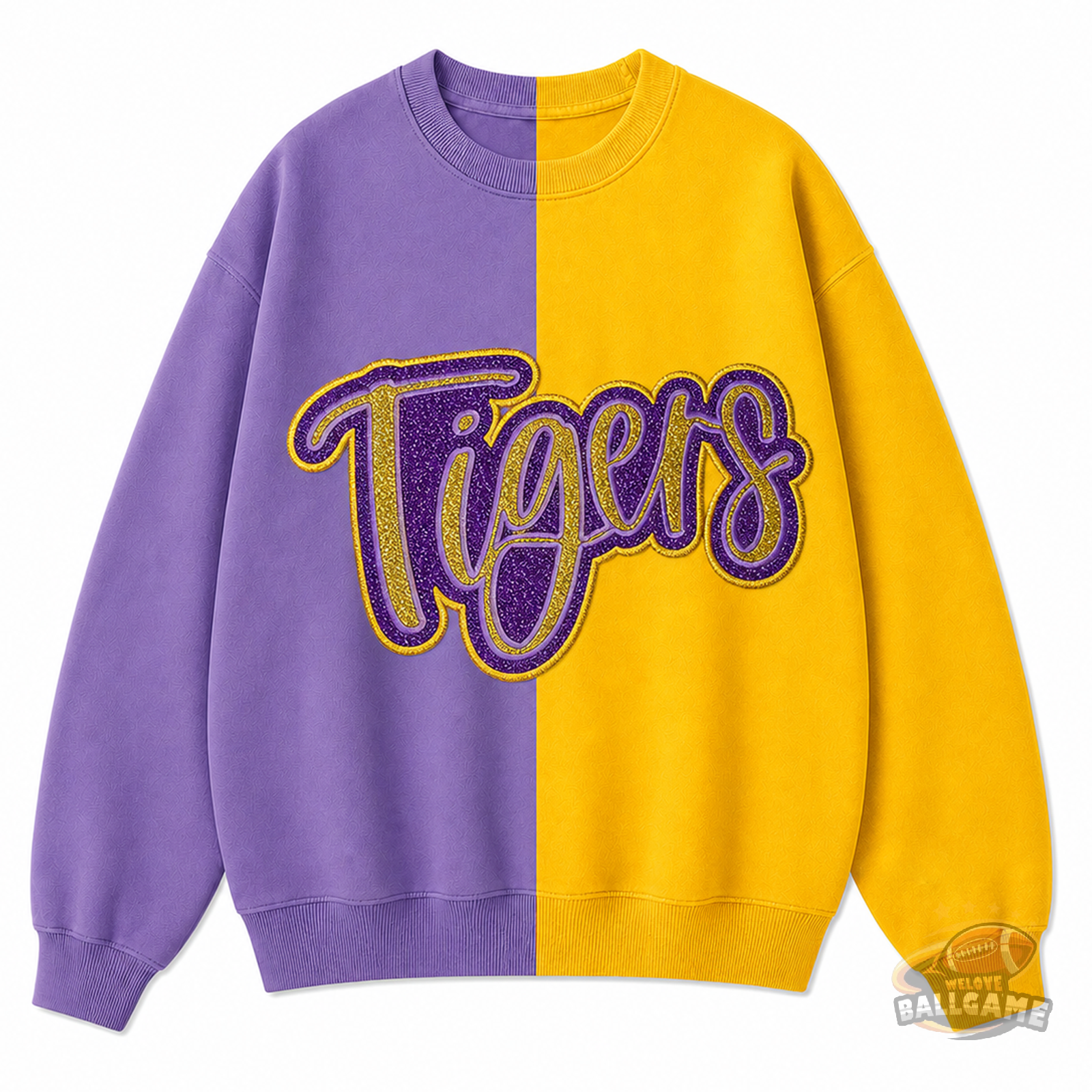 Custom Glitter Team Name Embroidered Two Tone Crewneck Sweatshirt, Personalized Game Day Pullover