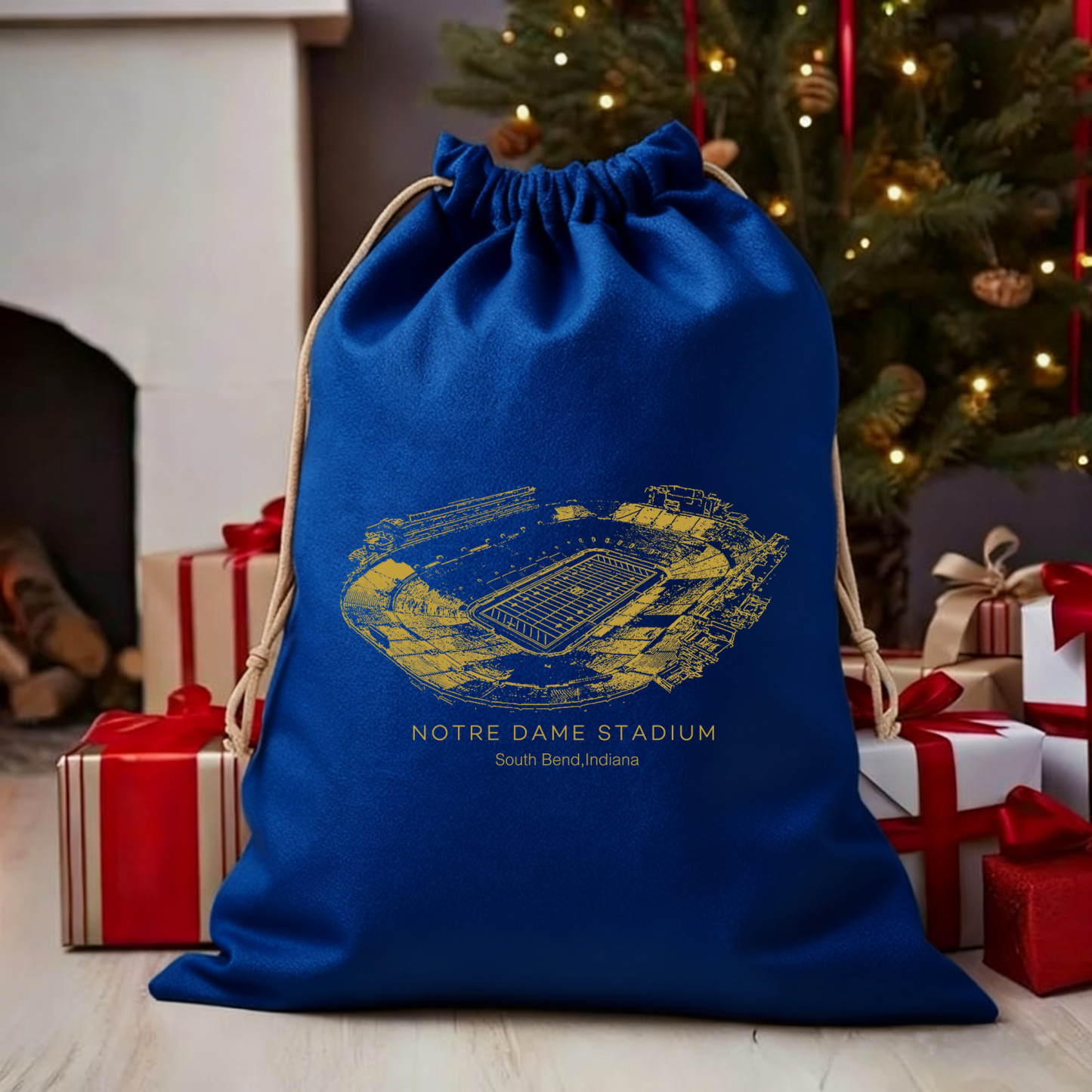 Notre Dame Stadium Drawstring Gift Bag, Christmas Gift