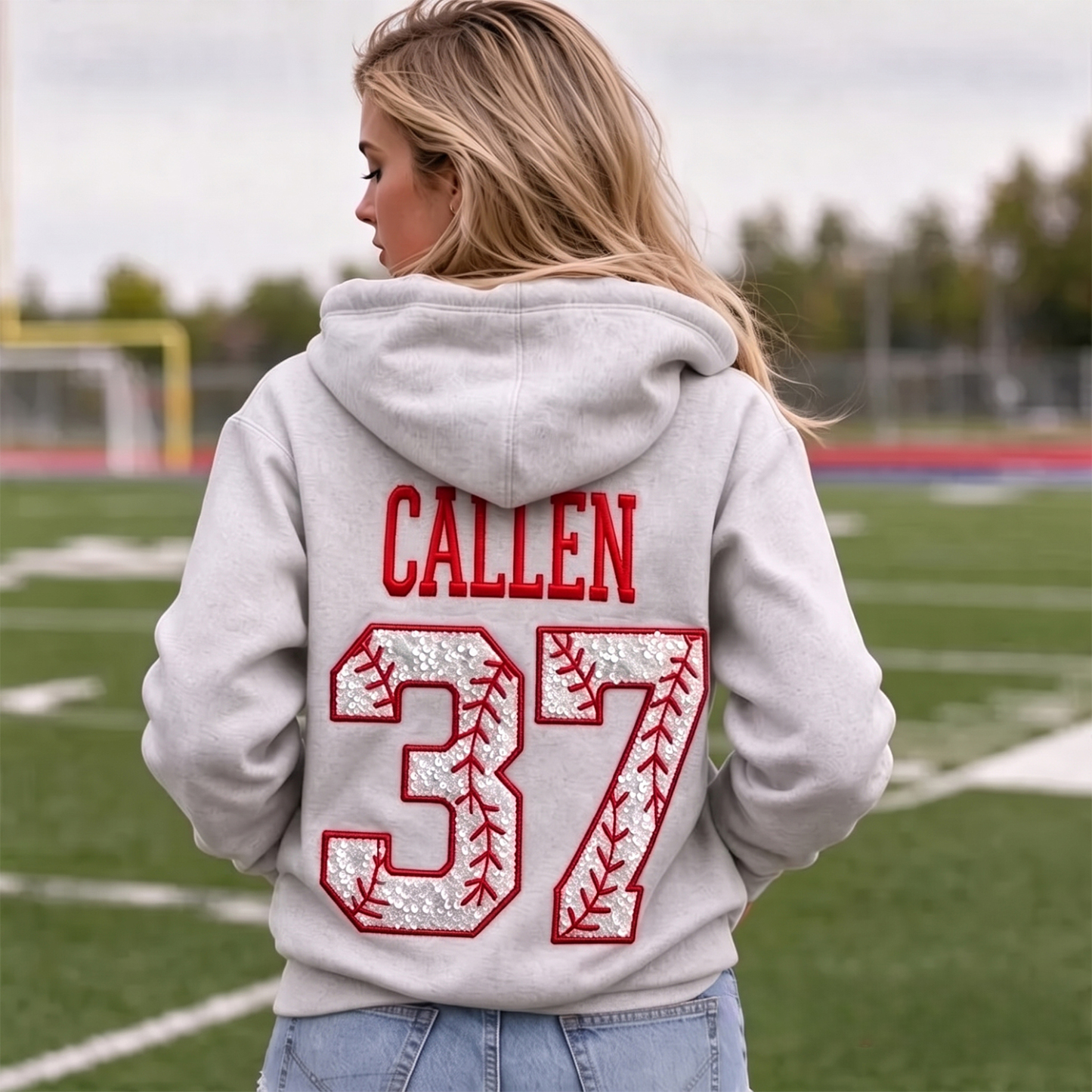 Custom Embroidered Hoodie, Personalized Name Baseball Sequin Number Sports Pullover for Women