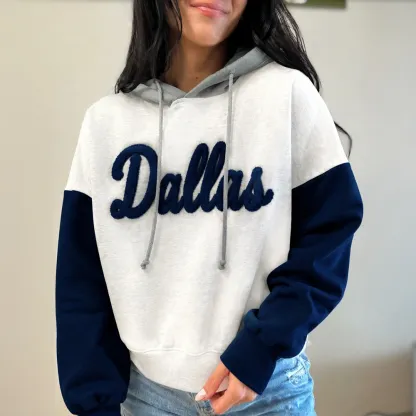 Custom Two Tone Color Block Chenille Letter Embroidered Hoodie - Personalized Gifts for Sports Lovers