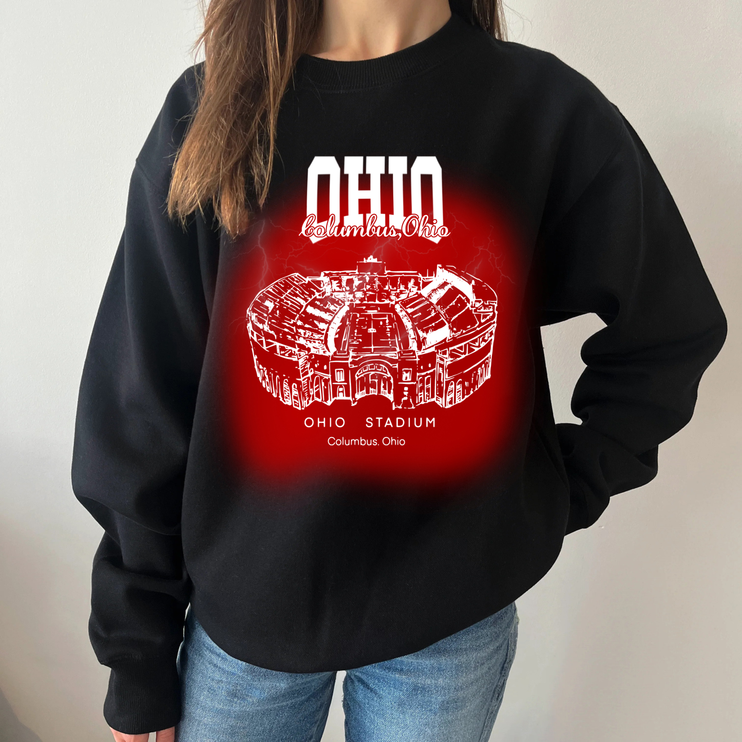 Retro Ohio State University Stadium Printing Unisex Crewneck Sweatshirt