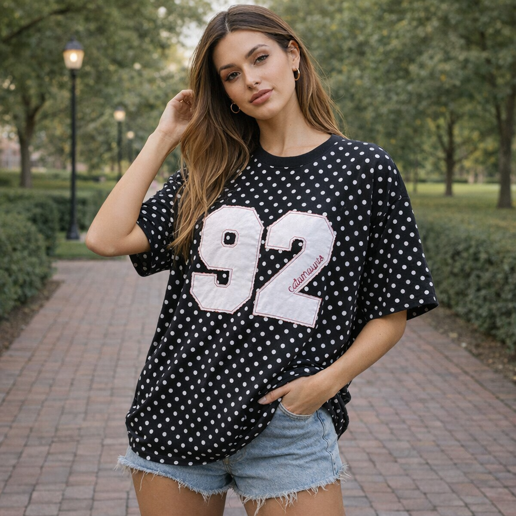Personalized Polka Dot T-shirt, Custom Sports Number & Team/Player Name Embroidery, Game Day Wear