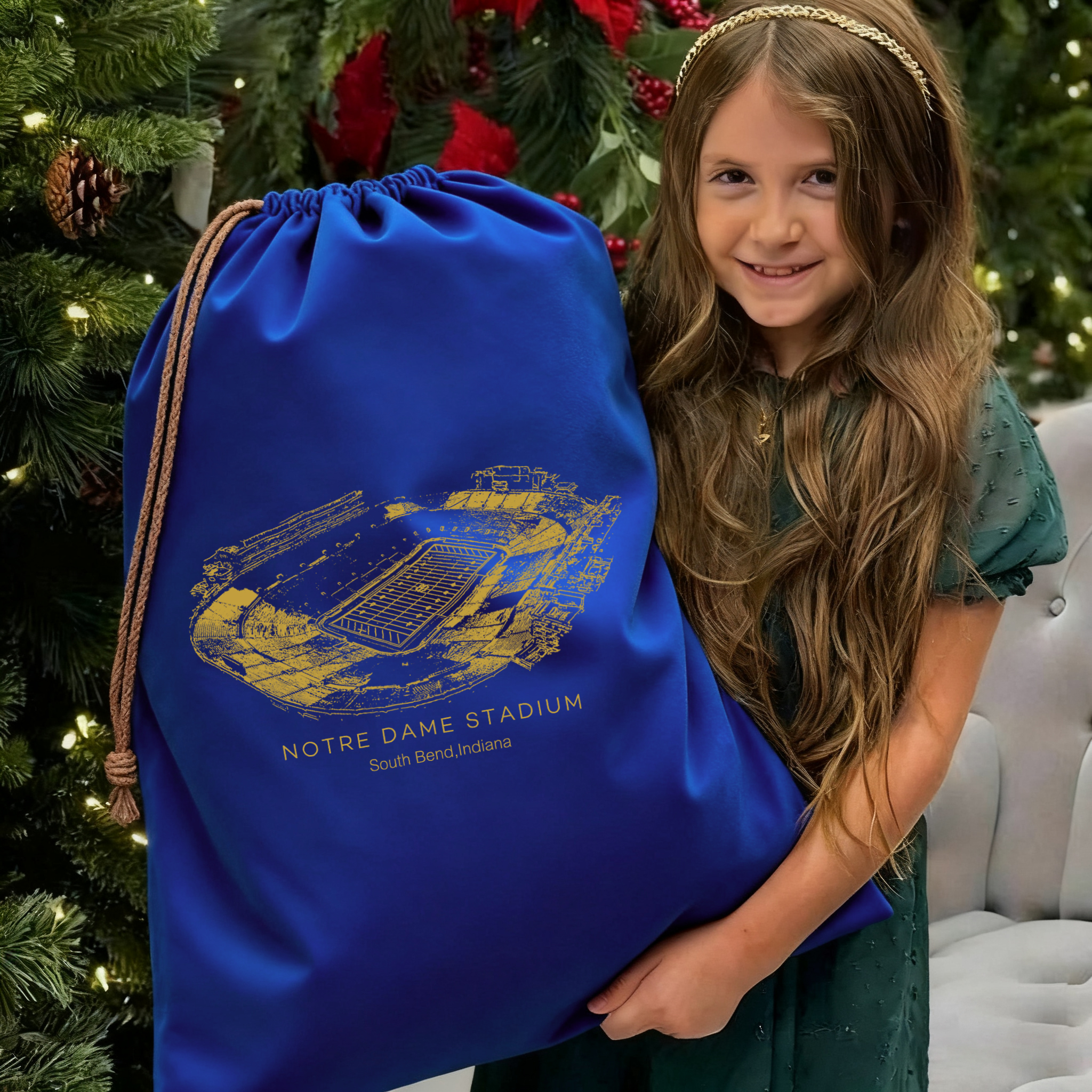 Notre Dame Stadium Drawstring Gift Bag, Christmas Gift