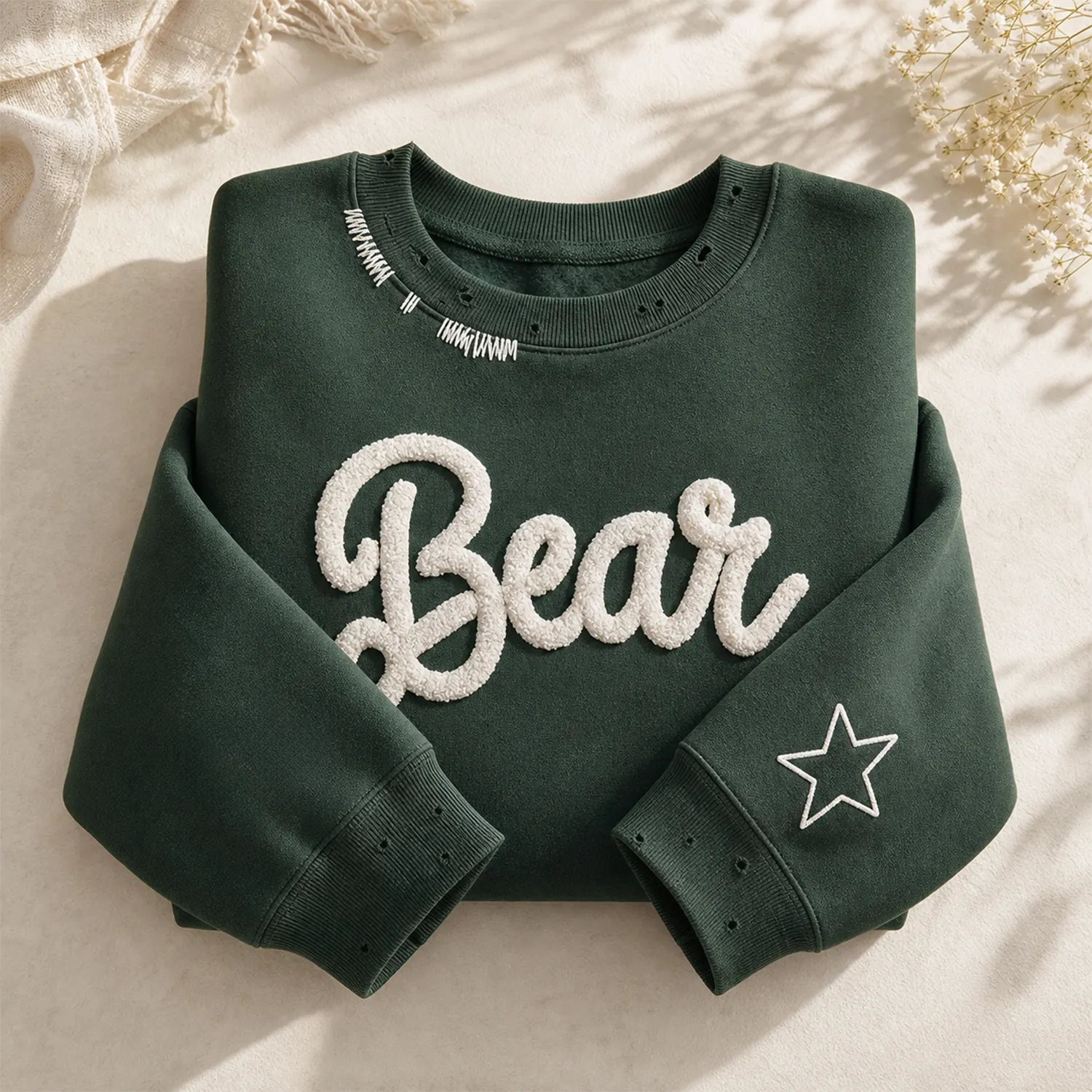 Custom Team Name Chenille Distressed & Ripped Crewneck, Vintage Game Day Style