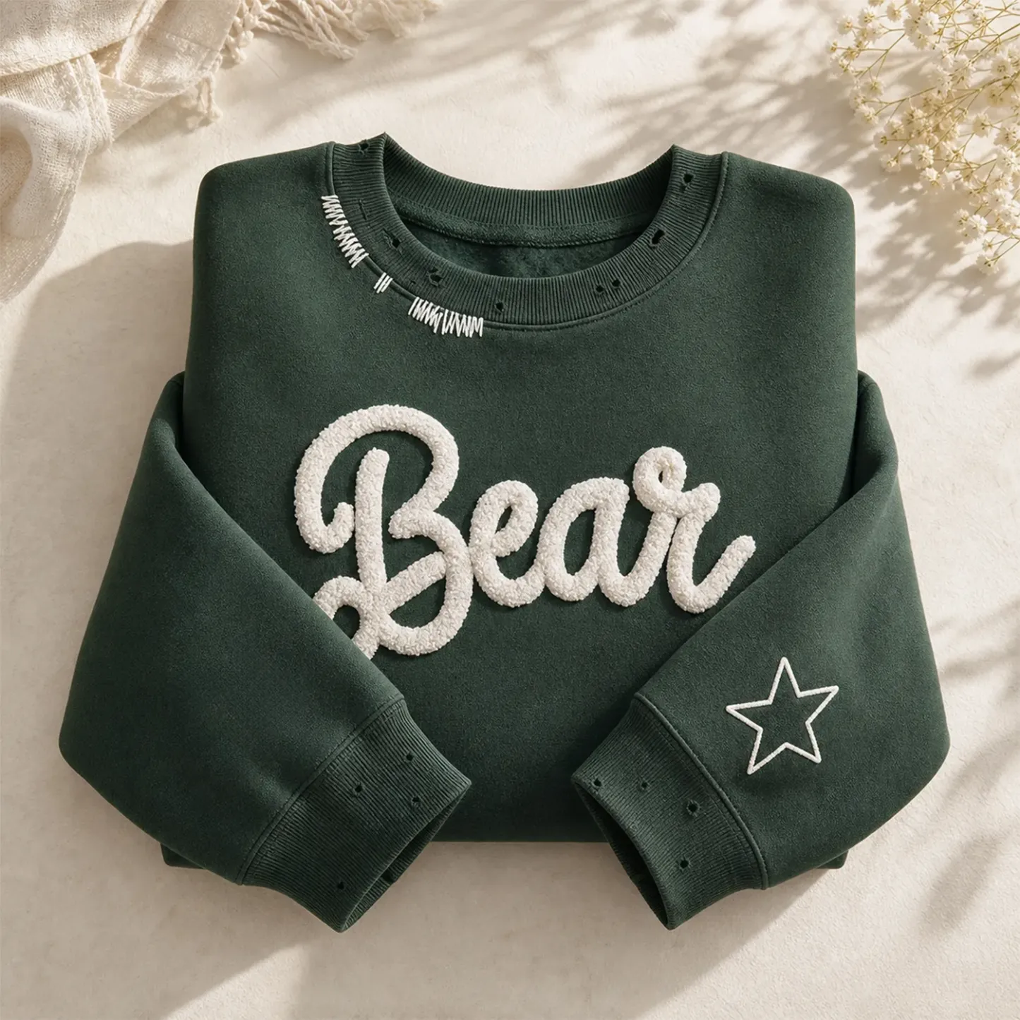Custom Team Name Chenille Distressed & Ripped Crewneck, Vintage Game Day Style