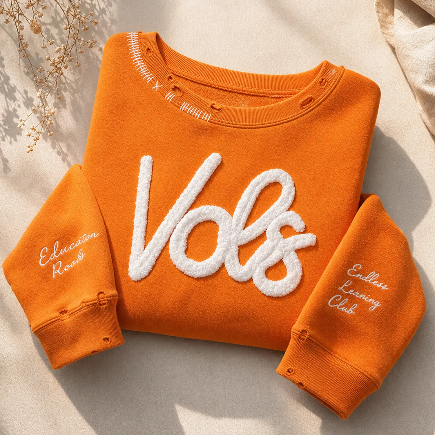 Custom Team Name Chenille Distressed & Ripped Crewneck, Vintage Game Day Style